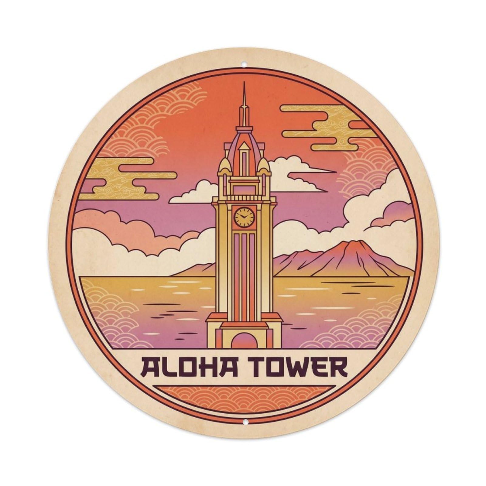 Aloha Tower Honolulu Hawaii Coastal City Skyline Travel Metal Tin Sign