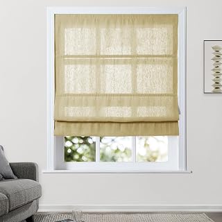 TWOPAGES Patti Belgian Flax Linen Roman Shades Cordless Roman Blinds for Windows, Custom Made Room Darkening Blackout Roman Window Shades, Hardware Included, Oatmeal, 1 Piece