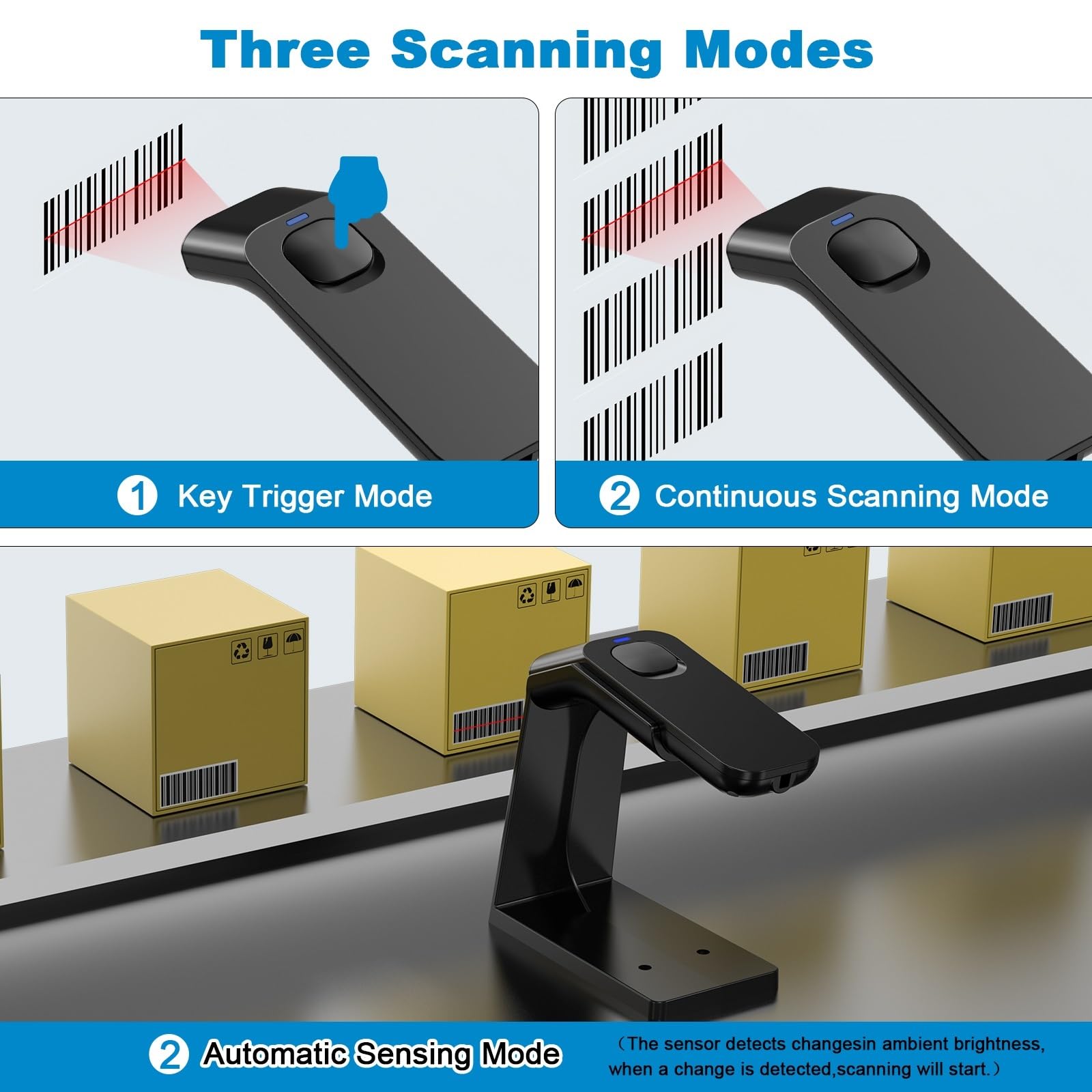 Scanner di codici a barre wireless QR 1D/2D con supporto, scansione automatica disponibile, batteria ricaricabile da 1800 mA*H