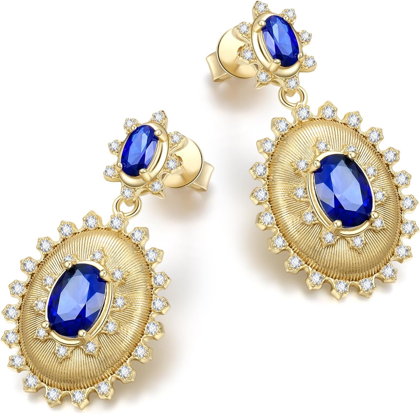 Vintage Birthstone Earrings for Women, Gold Plated Sterling Silver Oval Cut Gemstone Drop Dangle Earrings, Elegant Fine Jewelry Birthday Anniversary Christmas Gift for Mom Wife Her