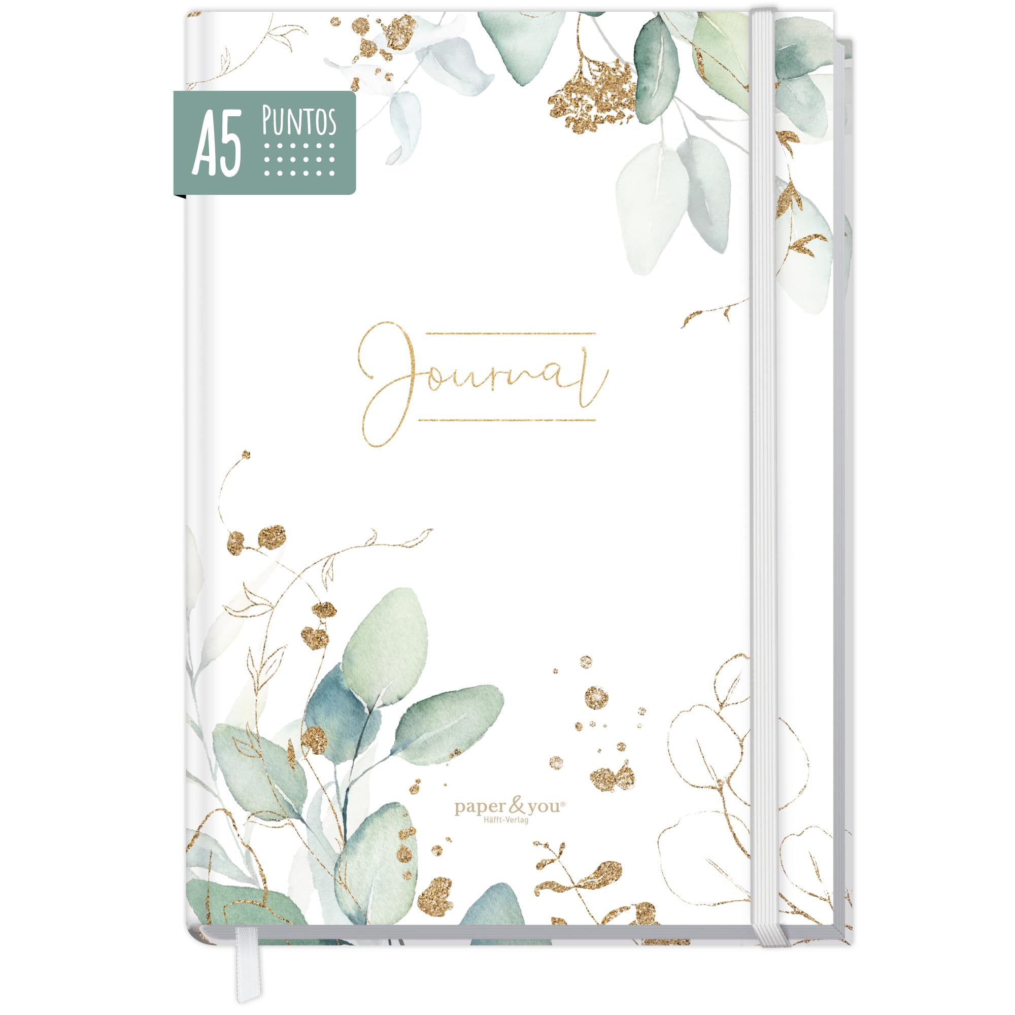 paper&you® Bullet Journal a puntos A5 con banda elástica [pan de oro] 156 páginas | cuaderno punteado, diario | sostenible & climáticamente neutro