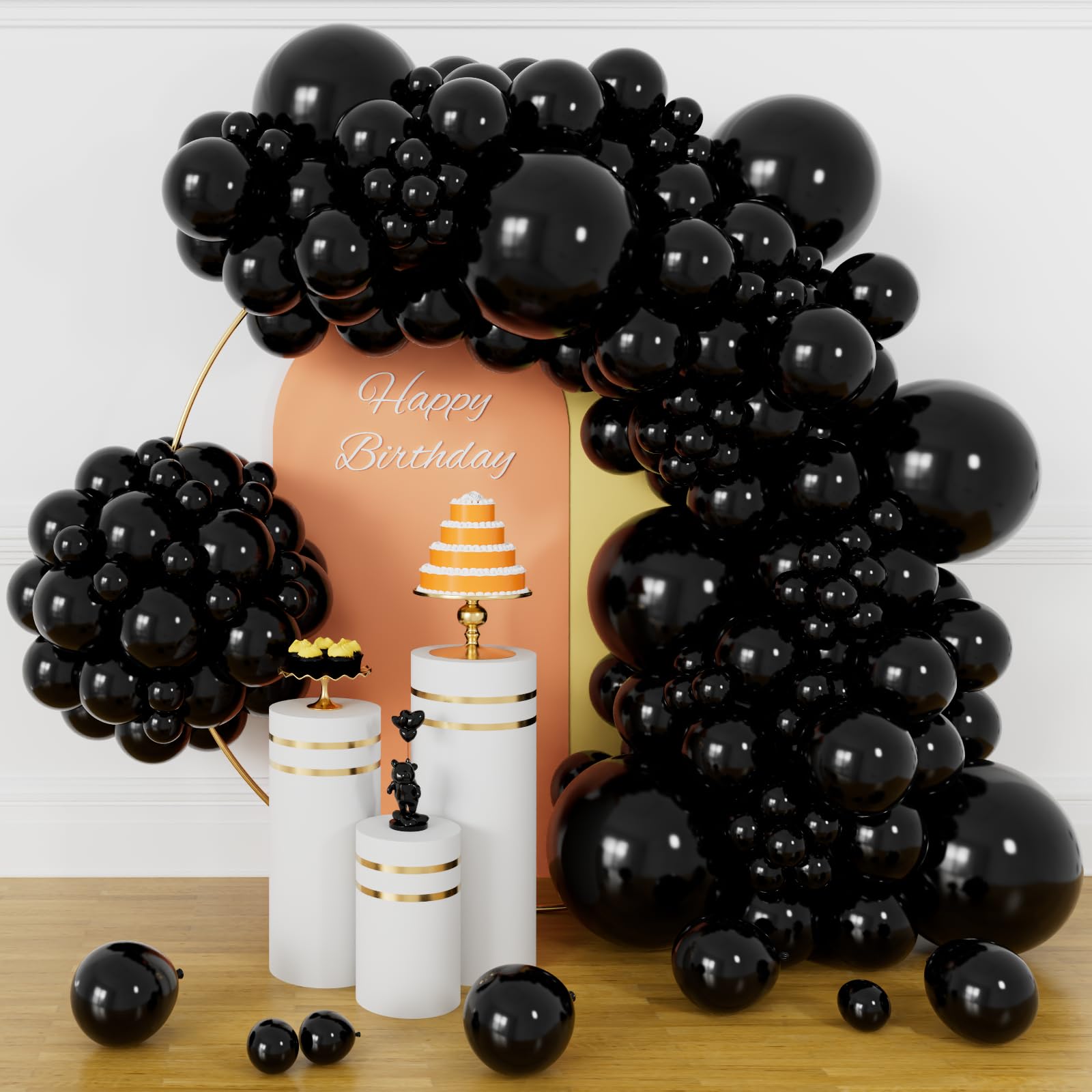 Photo 1 of 134Pcs Black Balloons Different Sizes 5 10 12 18 Inch Black Balloon Garland Arch Kit, Latex Balloons for Birthday Wedding Baby Shower Party Decorations.