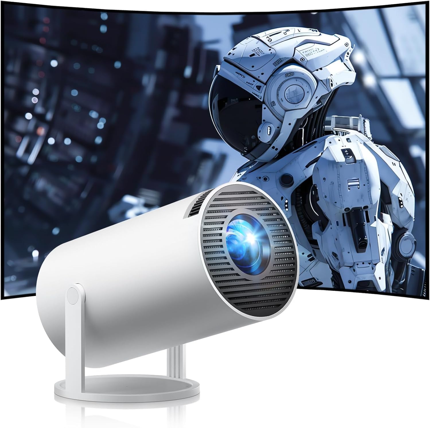 Proiettore 4k Mini Proiettore Portatile, Videoproiettore con WiFi e Bluetooth 5.0, Auto Keystone & Zoom, Altoparlante Stereo, Home Theater Rotazione Di 180° Projector [App integrata], BiancoA