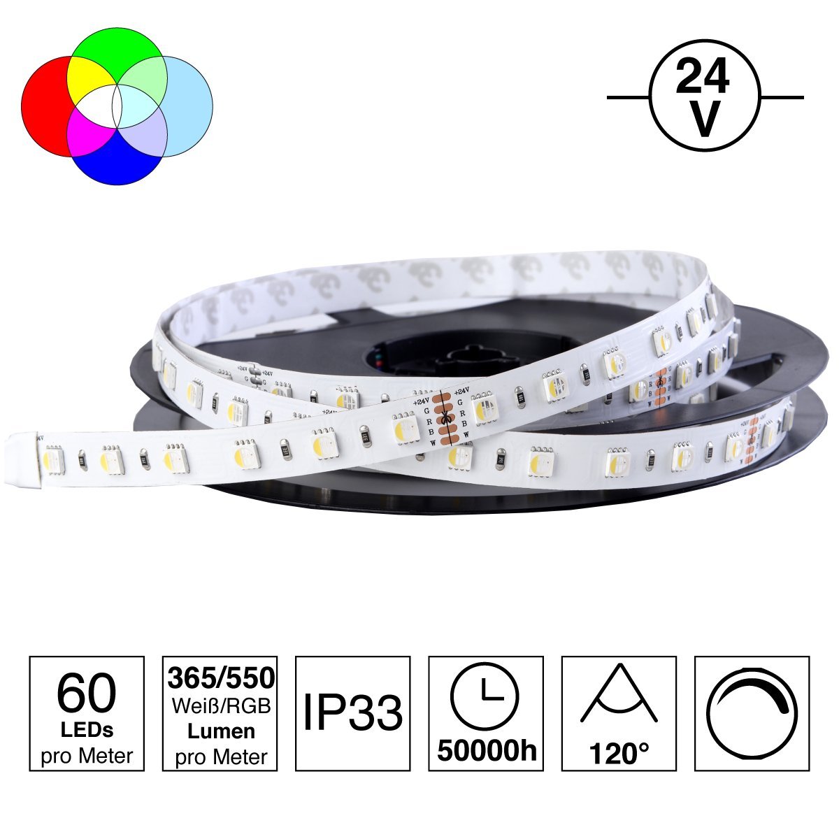 Iluminize LED-Streifen RGBW 5 M – 60 LEDs/m, 24V, Tageslichtweiß 6000K | Selektierte LEDs Für Einheitliches Licht
