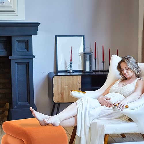 Miniatura 5 de FOXHUNTER Otomano Moderno Tapizado en Terciopelo, Cómodos Taburetes de Pie de Terciopelo, Exquisito Puf de Mesa Auxiliar Taburete Suave para