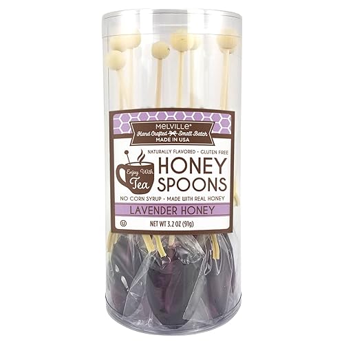 Melville Candy Cucharas gourmet de miel  Agitadores de sabor natural para bebidas  Miel calmante de lavanda 8 unidades