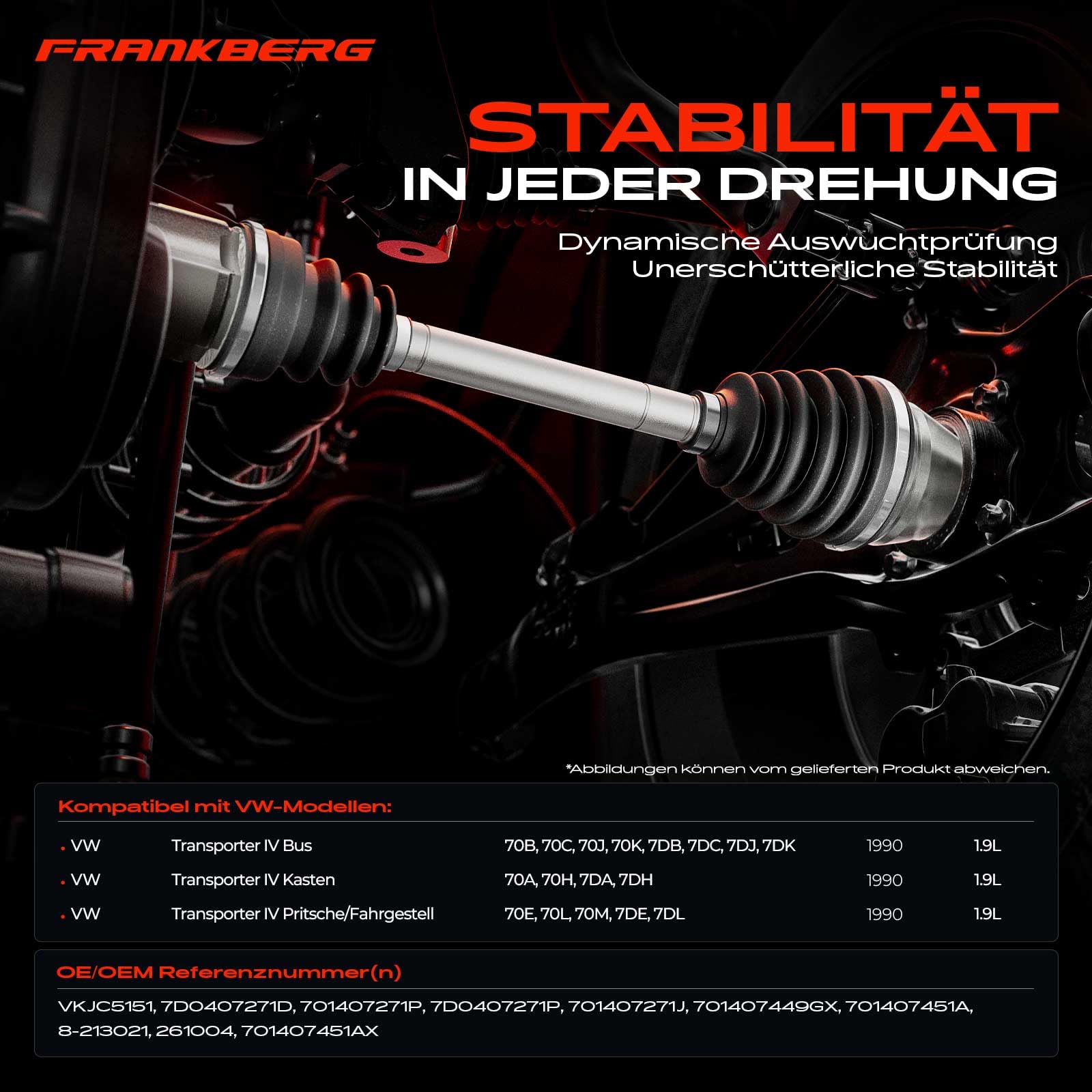 Frankberg Antriebswelle Achswelle Schaltgetriebe Mit ABS Ring Vorderachse Kompatibel mit Transporter IV Bus 70B 70C 70J 70K 7DB 7DC 7DJ 7DK Replace# 701407271P