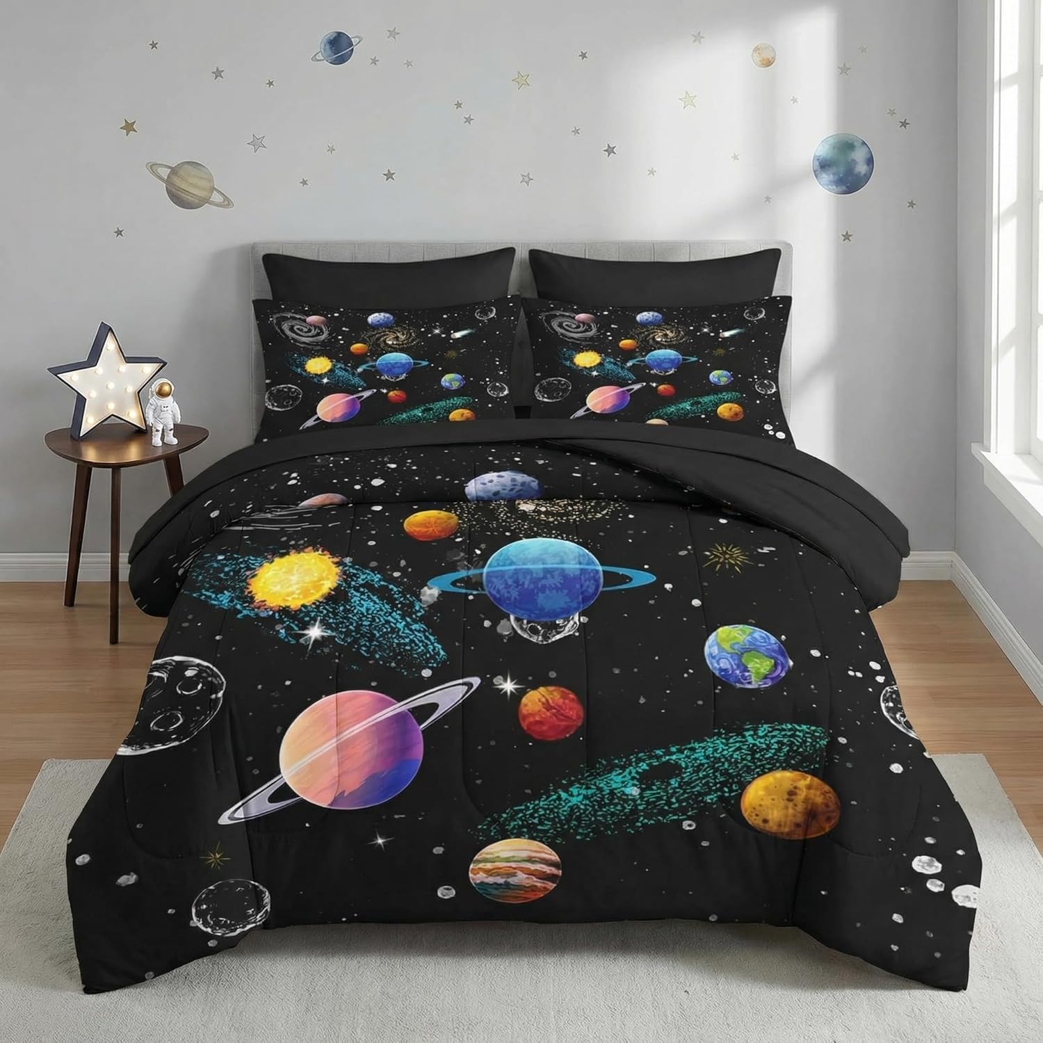 Couette 240x260 chaude planètes en microfibre douce avec édredon lavable