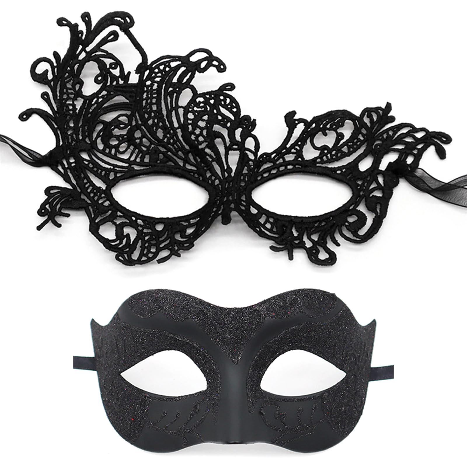 GEMWONDER 2 Pcs Masquerade Mask for Couple Venetian Mask for Halloween Lace Masque Costume Eyemask Party Prom Ball Mardi Gras Mask for Women and Men Mardi Gras Deecorations