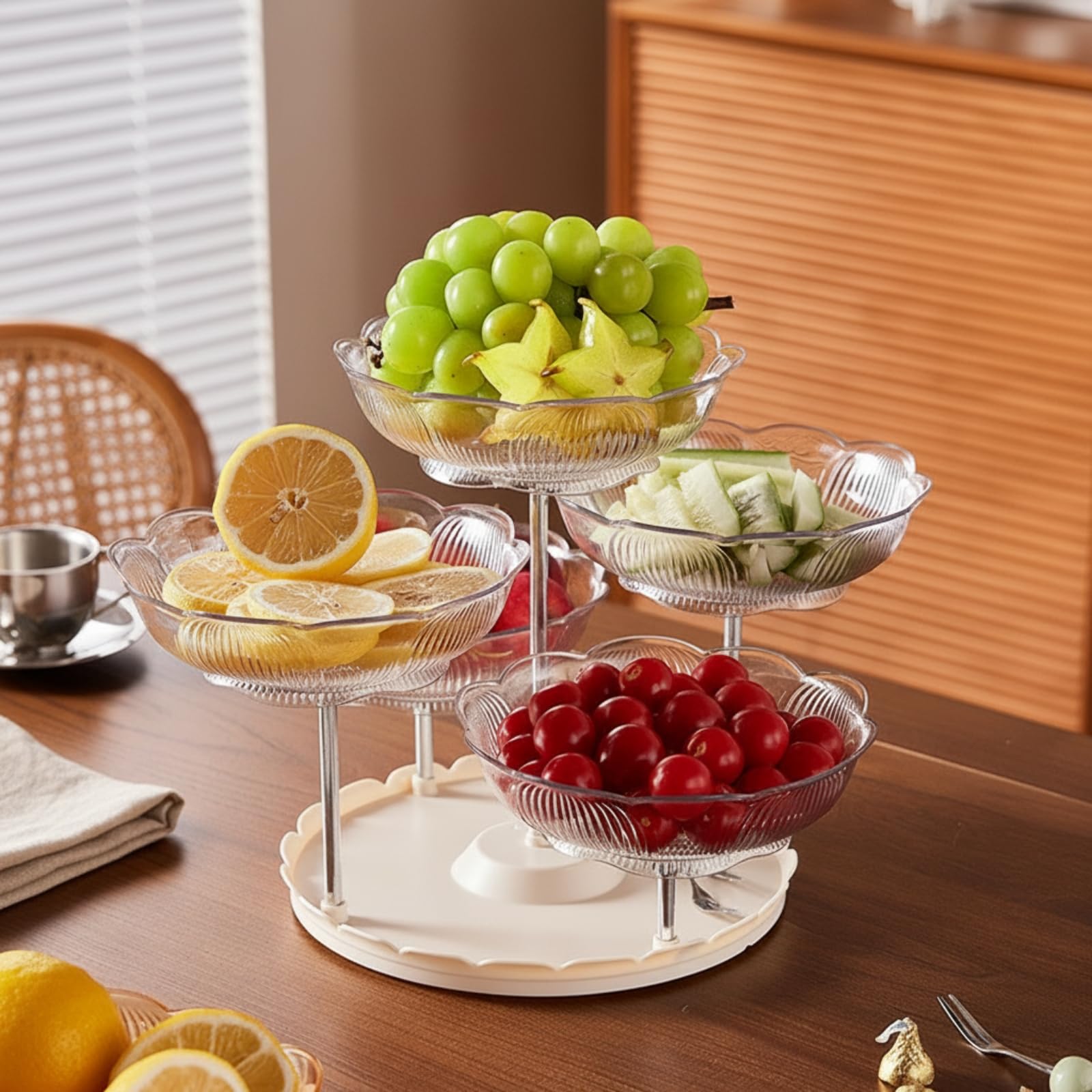 Banja Plástico Transparente con Base Redonda Ahorra Espacio Banja corativa Plástico con Ondulados Estable para Fiestas, Sala