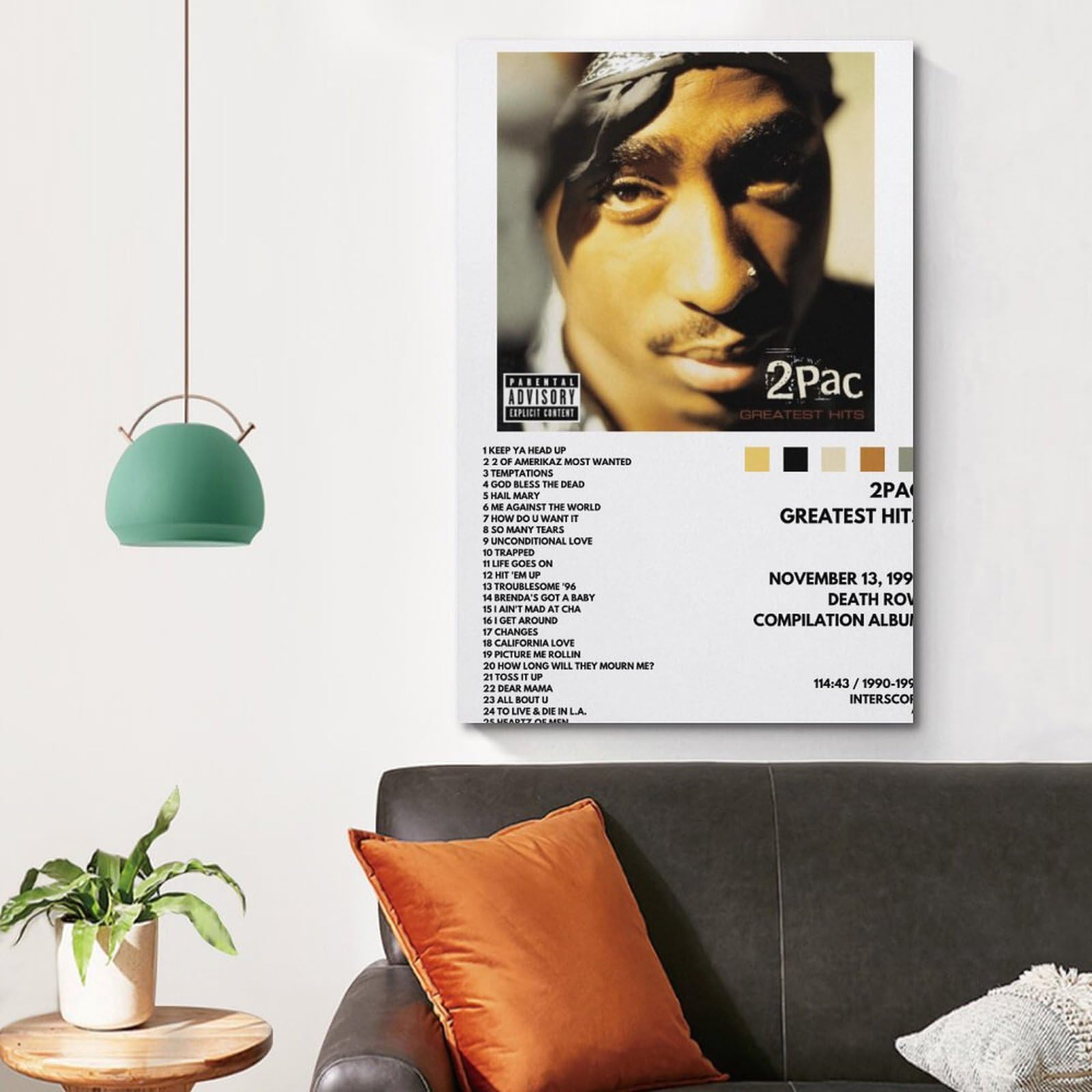 RUWHEYQW 2PAC - Poster artistico da parete su tela, stile vintage, motivo: musica e film, decorazione per soggiorno e camera da letto, 40 x 60 cm, con cornice