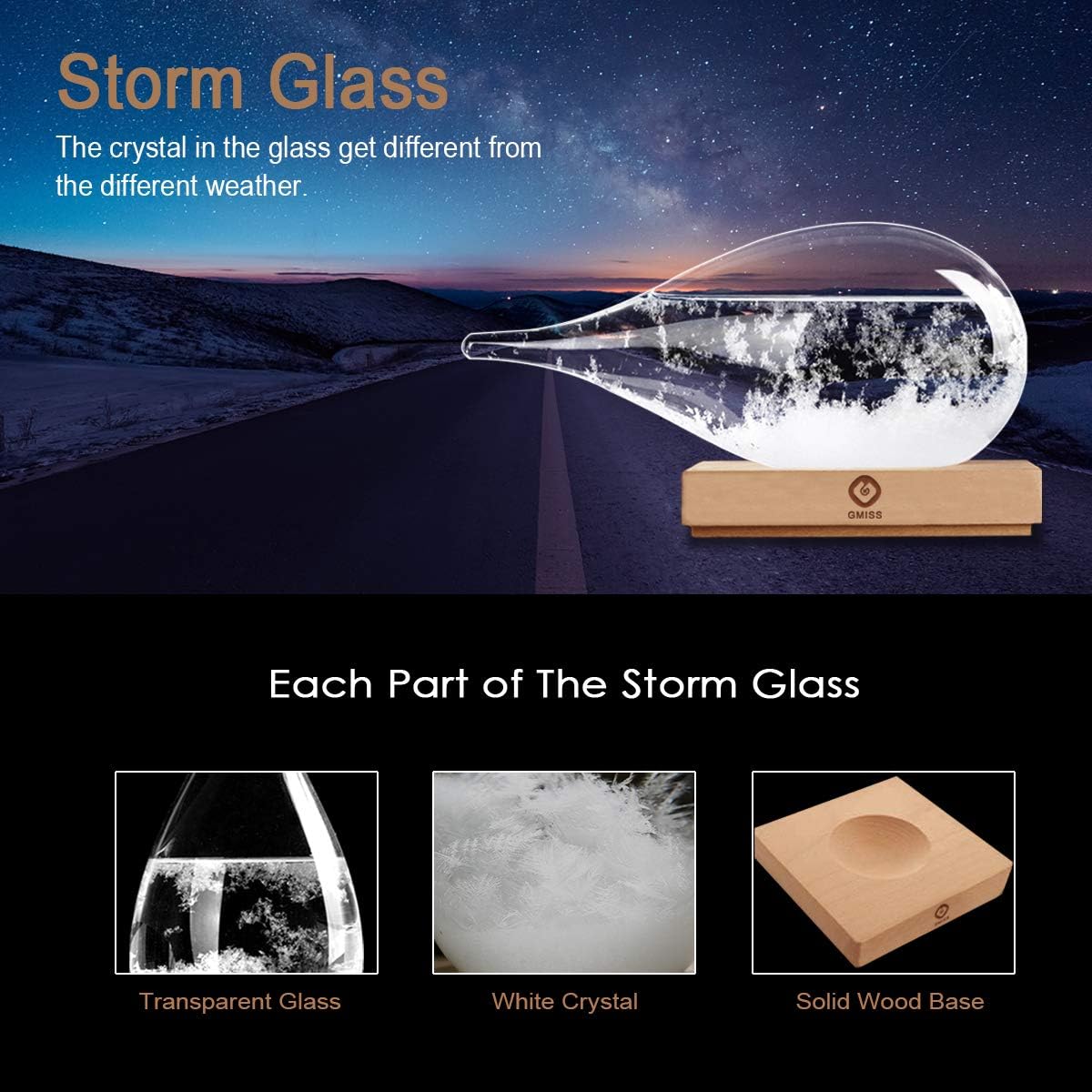 Christmas Gifts, Storm Glass Weather Predictor, Drop-Shaped Barometer Weather Station, Unique Decorative Glass Bottles Weather Forecaster for Home and Office