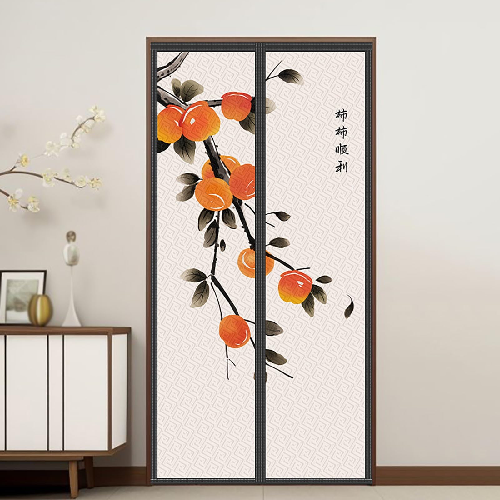 VFDVSWZSA door curtain, Heat Preservation and Windproof, Sound Insulation and Noise Reduction, Punch-free Installation(Persimmon,95 * 220cm/37.4 * 86.6in)