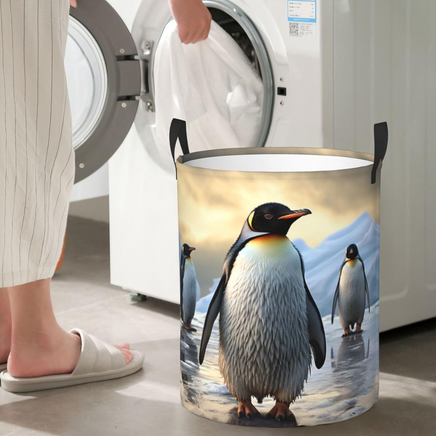 Penguin Laundry Basket With Handles, Foldable Laundry Hamper Oxford Cloth Dirty Clothes Basket Waterproof Clothes Toys Storage Bin Organizer for Bedroom Bathroom Dorm