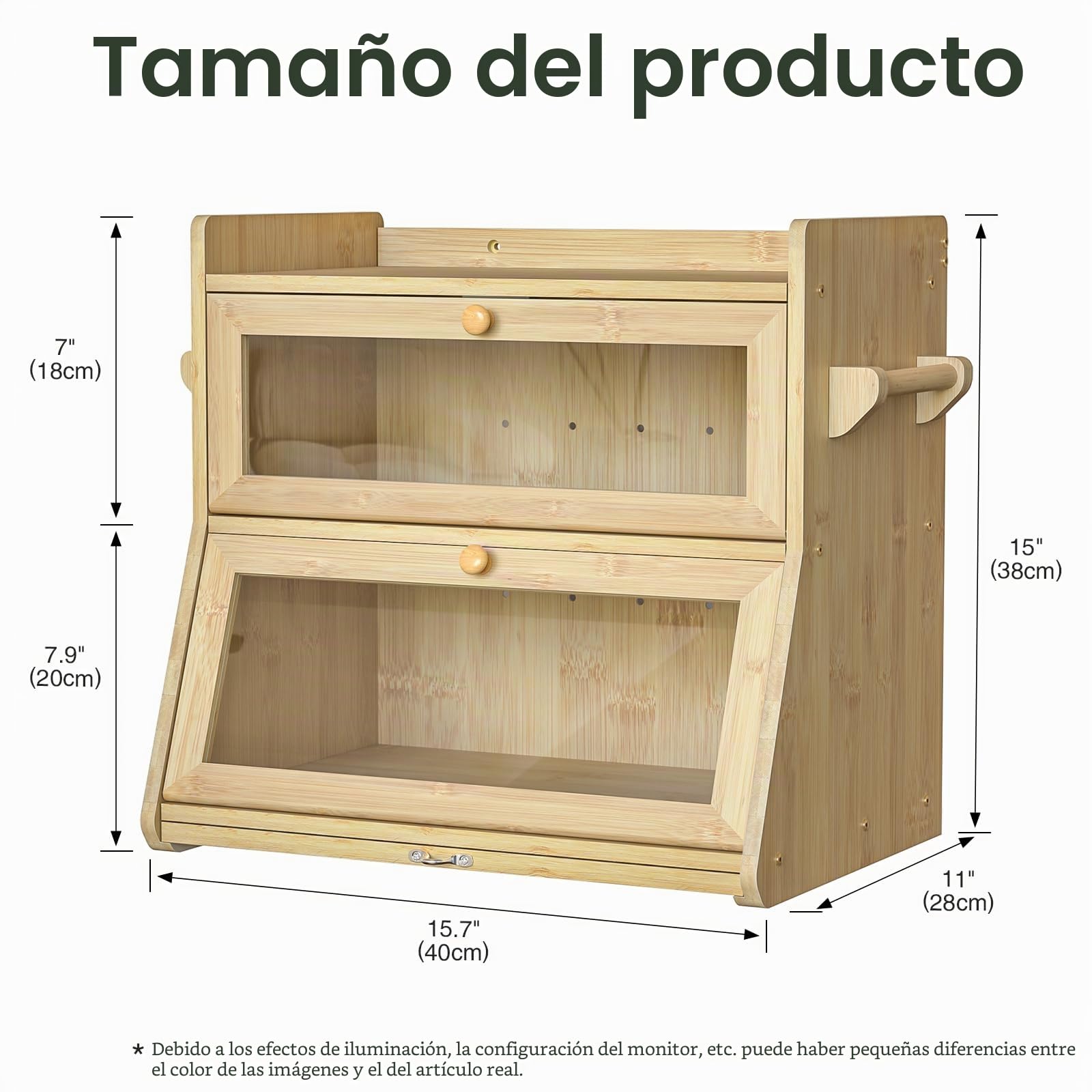 Panera de Bambú de 2 capas Con Tabla de Cortar y Caja de Almacenamiento, Visualizada para Pan Tostado, 40 x 28 x 38 cm, Bambú Natural