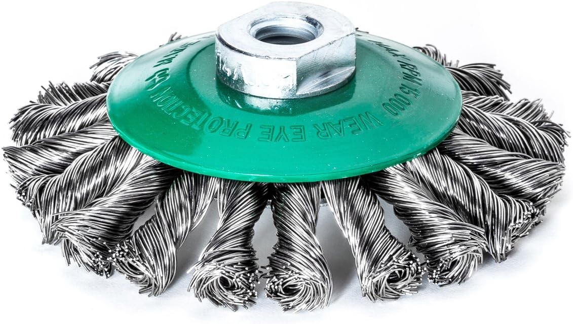 472857WZ Cone Brushes, Diameter 115 x 12 mm, 20 Z Right/Left Braided Steel Wire, Rust-Proof, Rough, Smooth, 0.50 mm, Weight M 14
