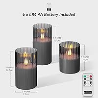 Vista 3 de Rhytsing Velas LED de vidrio acanalado ahumado que funcionan con pilas con control remoto, velas sin llama con temporizador, juego de regalo