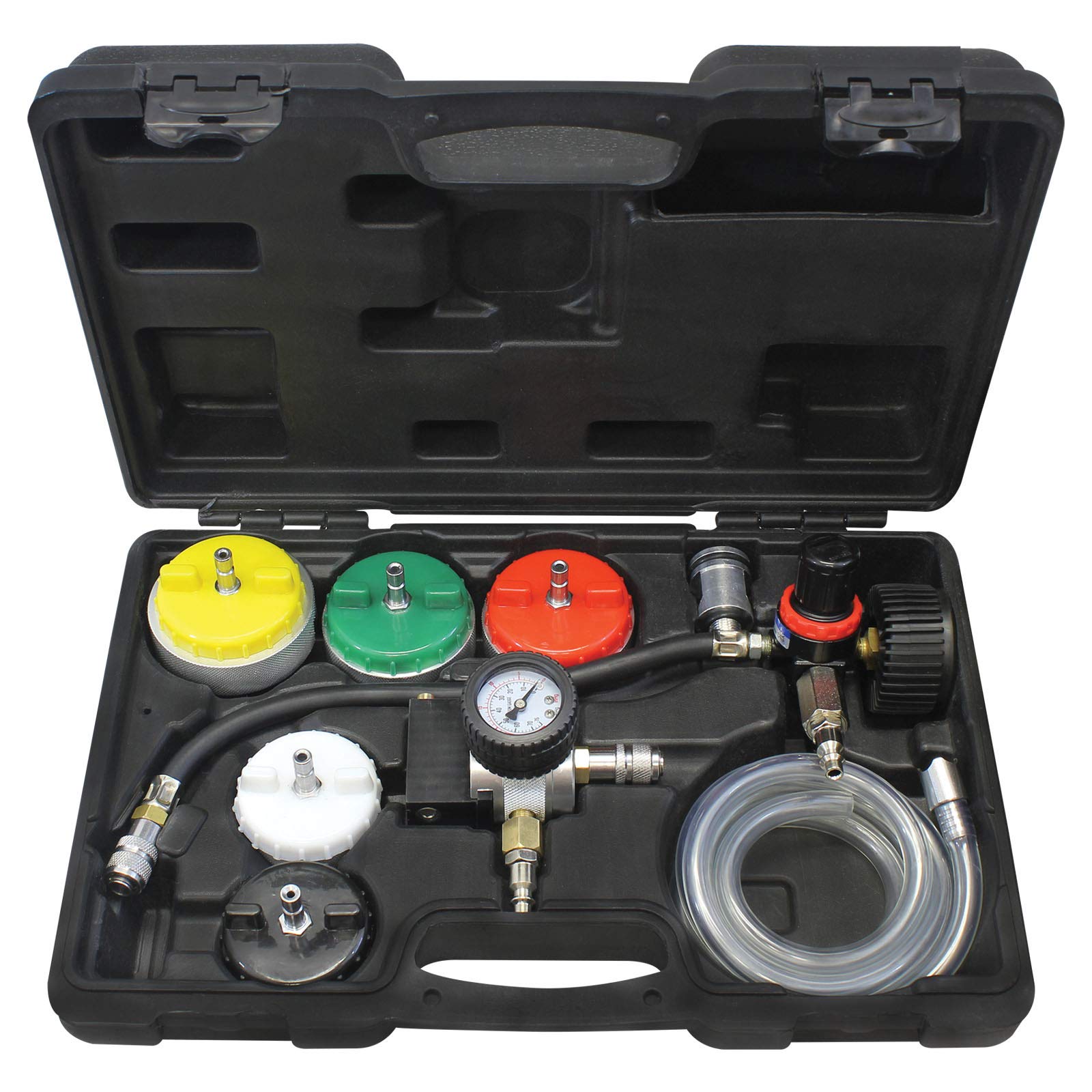 Mastercool 43306 Heavy?Duty Cooling System Pressure Test & Refill Kit – Shop?Air Leak Tester and Vacuum Fill Tool with Vacuum Attachments & Heavy?Duty Adapters – U.S. Quality and Support