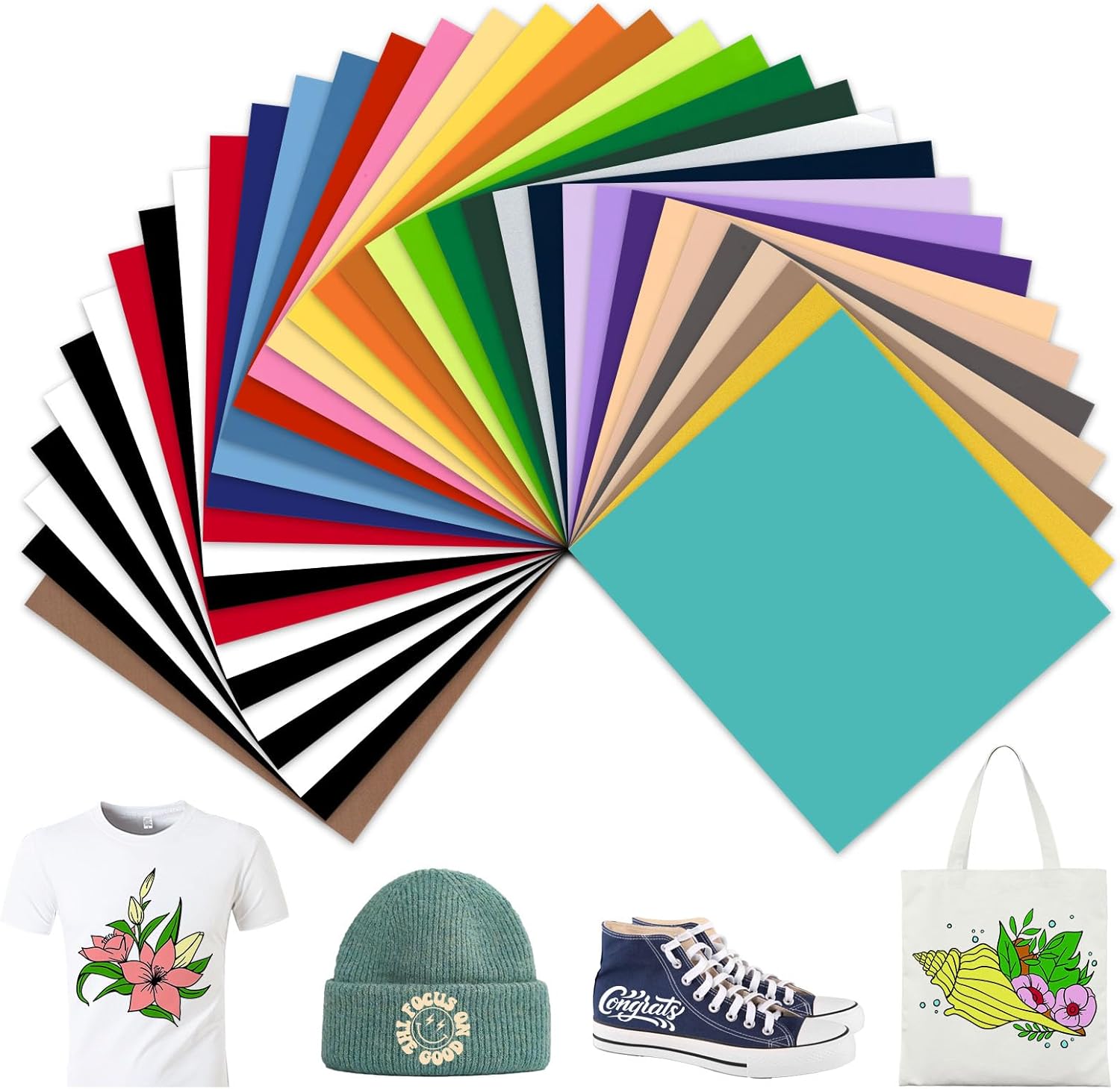 HTV Heat Transfer Vinyl Bundle - 36 Pack Iron on Vinyl for T Shirts, 12"x10" Vinyl Sheets, 28 Assorted Colors for DIY Fabrics T-Shirts, Easy to Cut & Weed for Heat Vinyl Design
