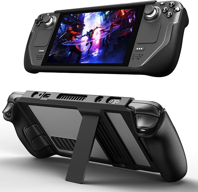JSAUX Kickstand Protective Case for Steam Deck, PC0102 TPU Cover Protector with Stand Base, Protective Cover Case Compatible with Vavle Steam Deck Shock-Absorption, Non-Slip and Anti-Scratch Design