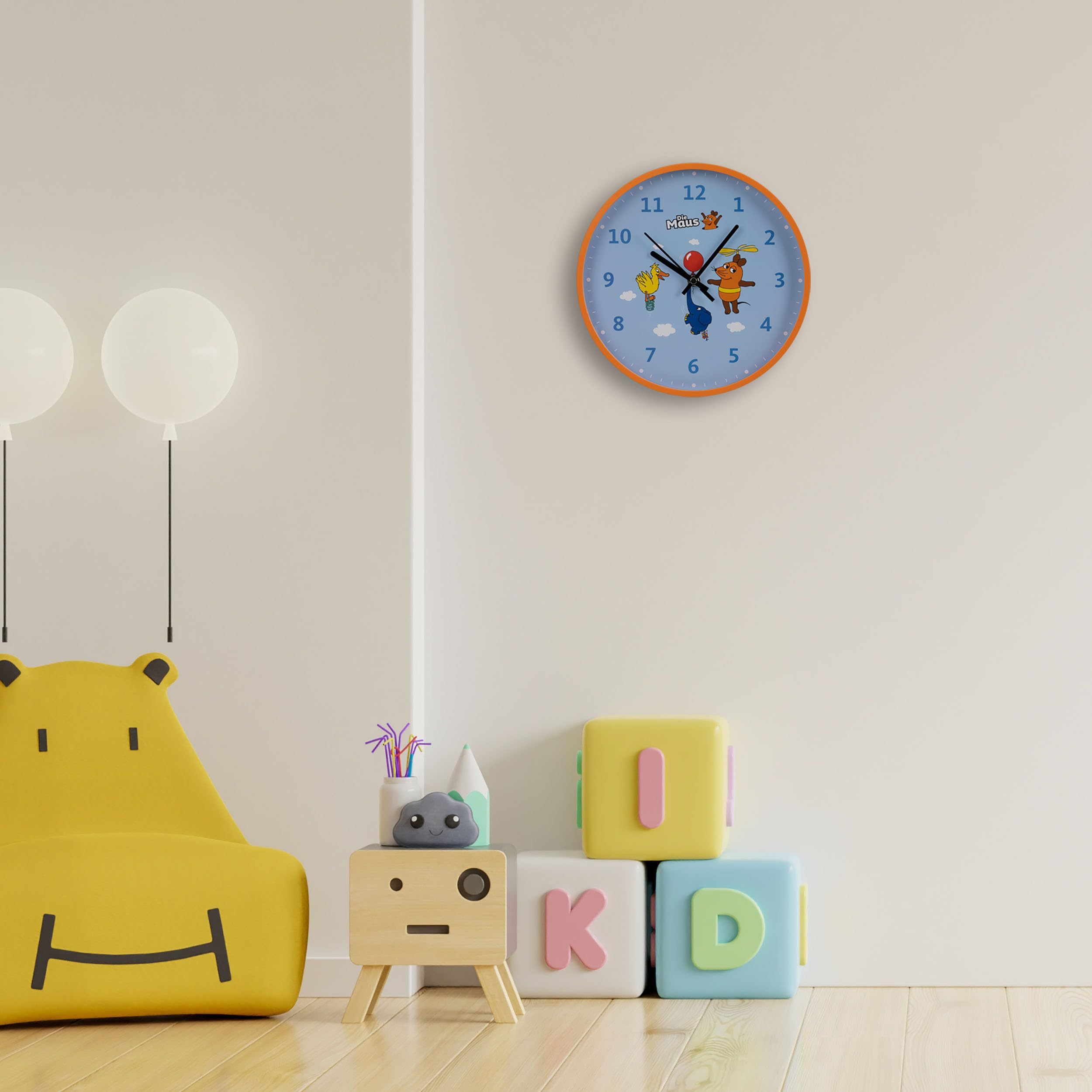 Bresser DieMaus Kinderwanduhr - Lernuhr für Kinderzimmer mit farbenfrohem Design und leisen Uhrwerk