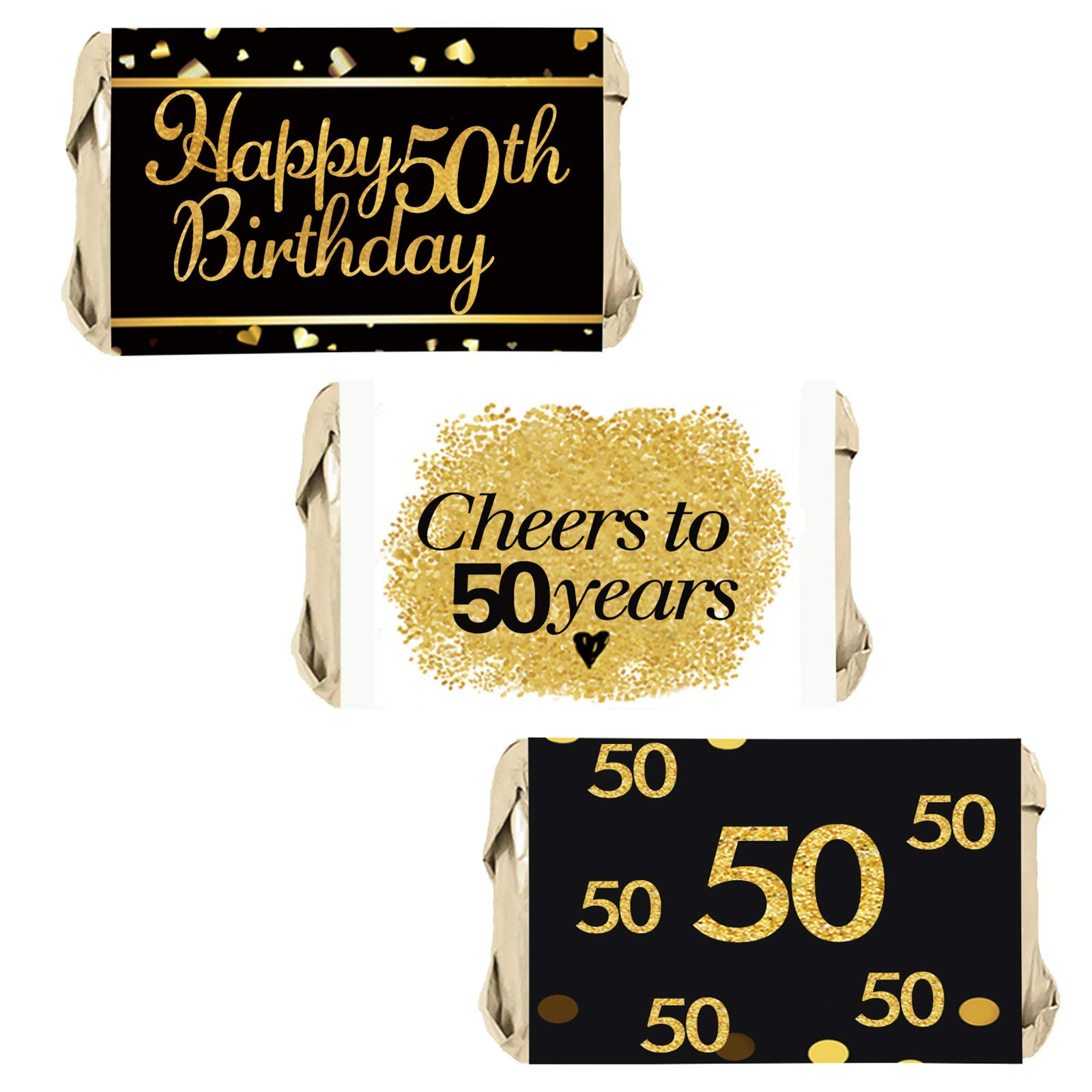 Aeiniwer 50th Birthday Party Mini Candy Bar Wrappers - 50th Birthday Party Decor - 45 Stickers