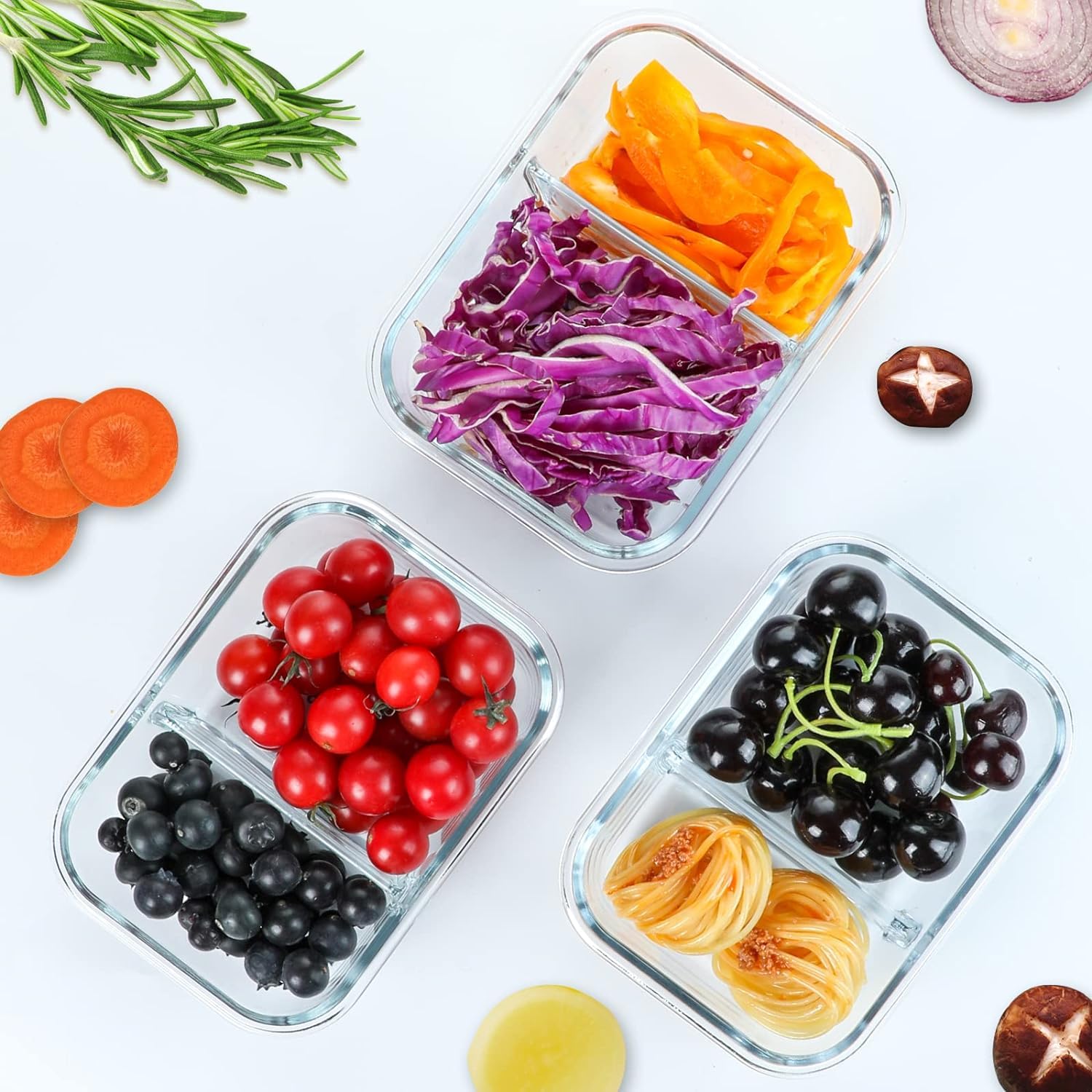 FINSTER Glass Premium Lunch Food Storage Containers with Air Vent Lid, 1000ml, Set of 2, Transparent, Healthy Office 2 Compartment Meal Box for Man & Women, Microwave, Oven, Dishwasher & Freezer Safe - Image 4 thumbnail