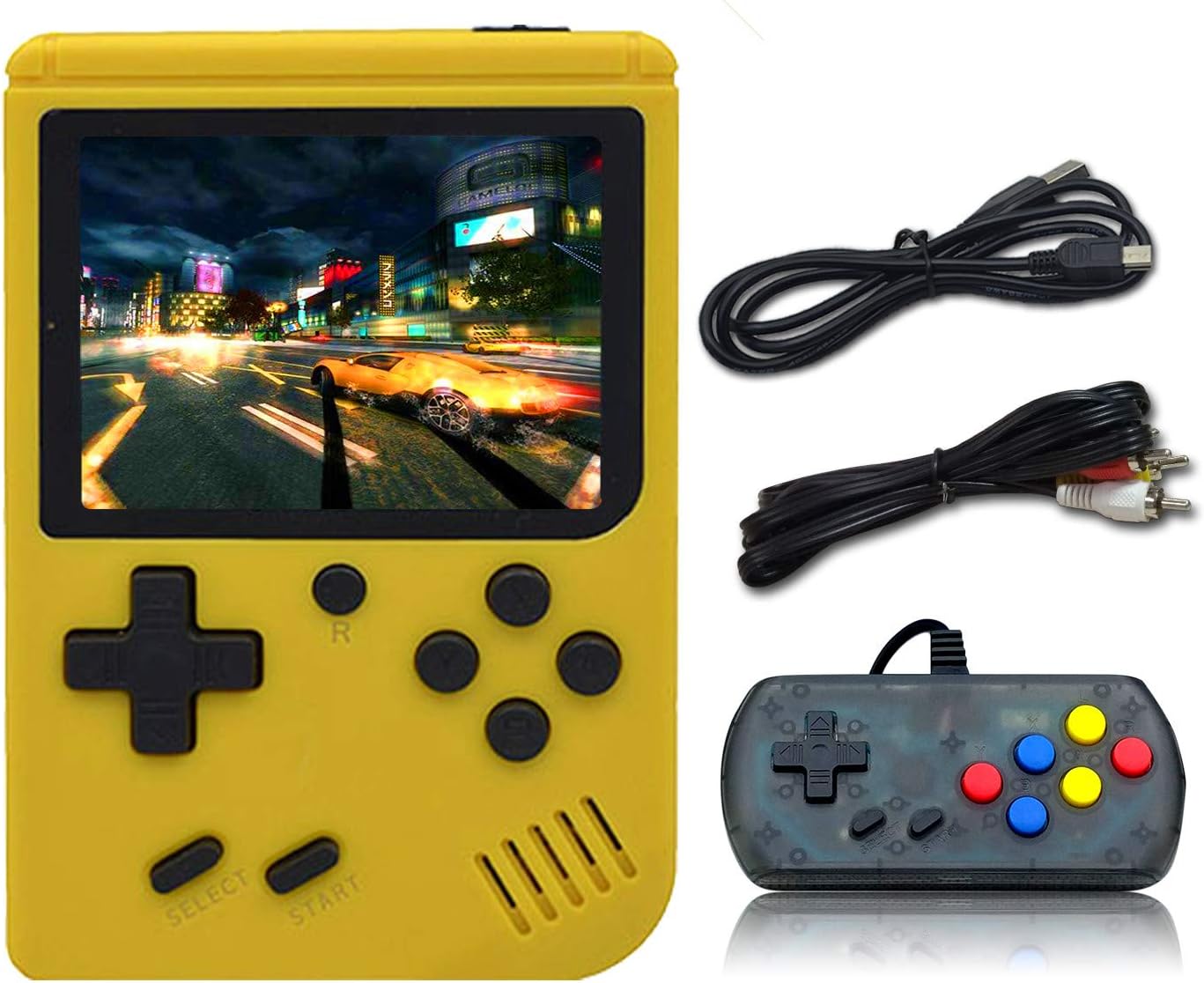Handheld Game Console , Retro FC Game Console 3 Inch Screen 500 Classic Games TV Output Game Player with 1PCS Joystick , Birthday Present for Children (yellow)