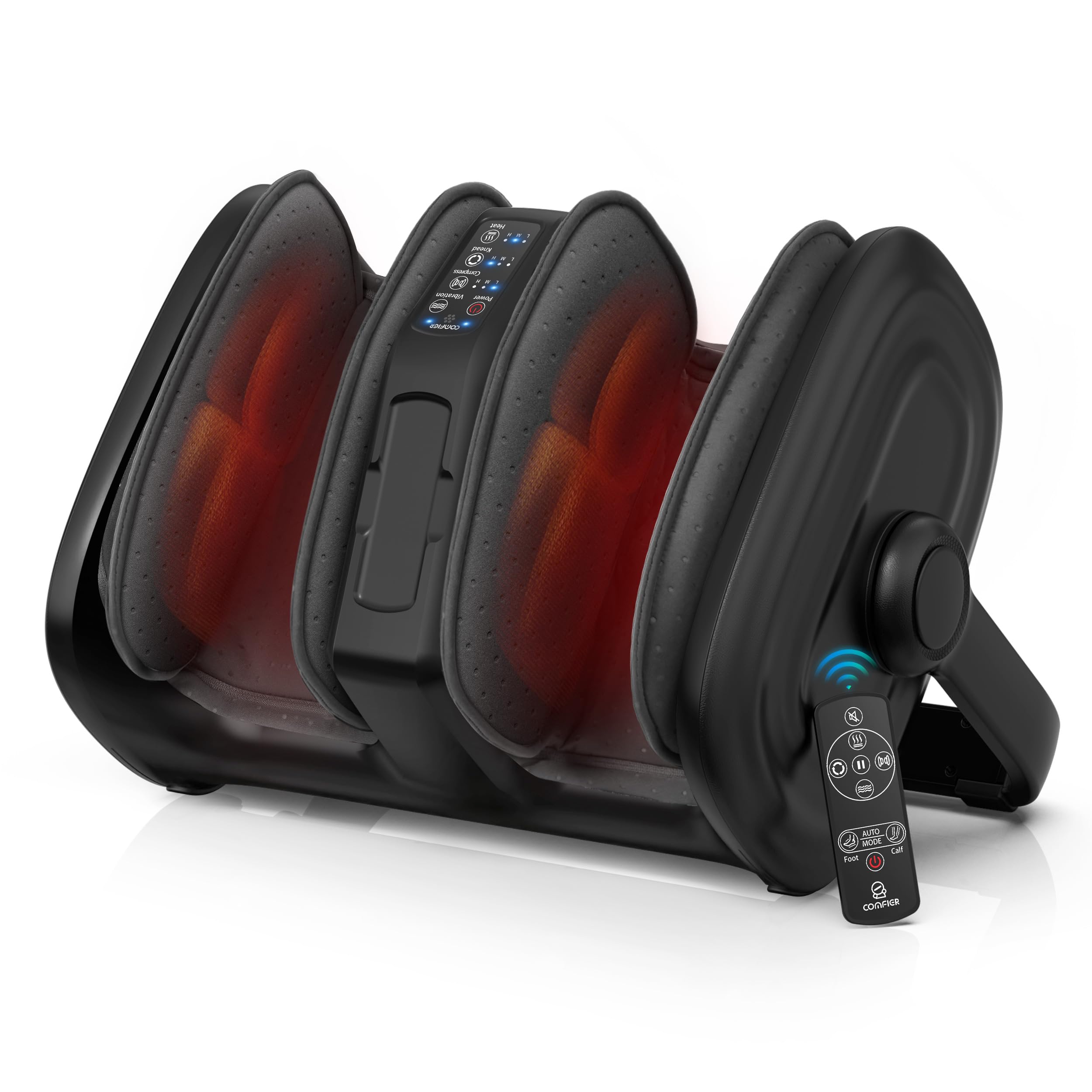 COMFIERShiatsu Foot Massager Machine, Foot Calf Massager with Heat, Squeeze & Vibration Massage, Remote Control, UP to Men Size 14Global Recycled StandardGlobal Recycled StandardGlobal Recycled Standard