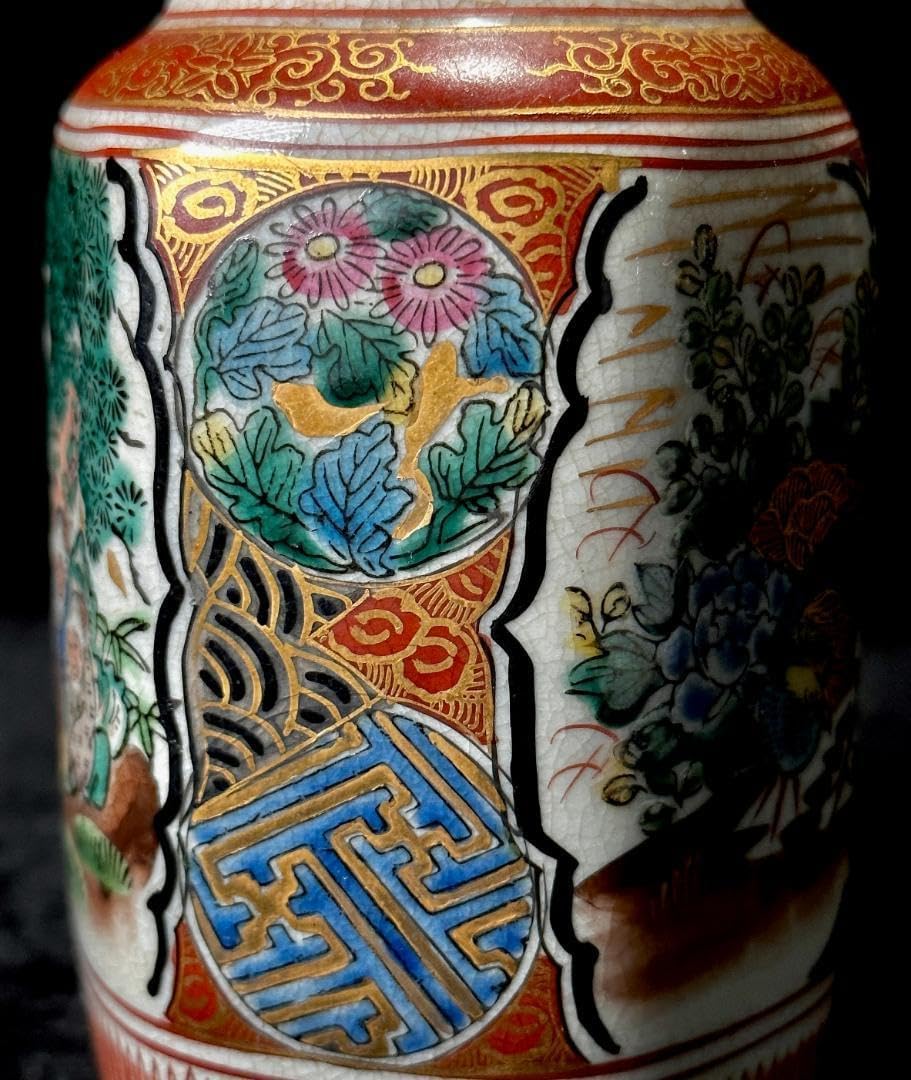 時代物 九谷 庄三 金彩花鳥人物図徳利 一対 細密な絵図が素晴らしい