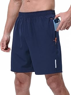 Mens Athletic Shorts Running Shorts Quick Dry Workout Shorts 7"/ 9" Lightweight Gym Basketball Shorts Zipper Pockets