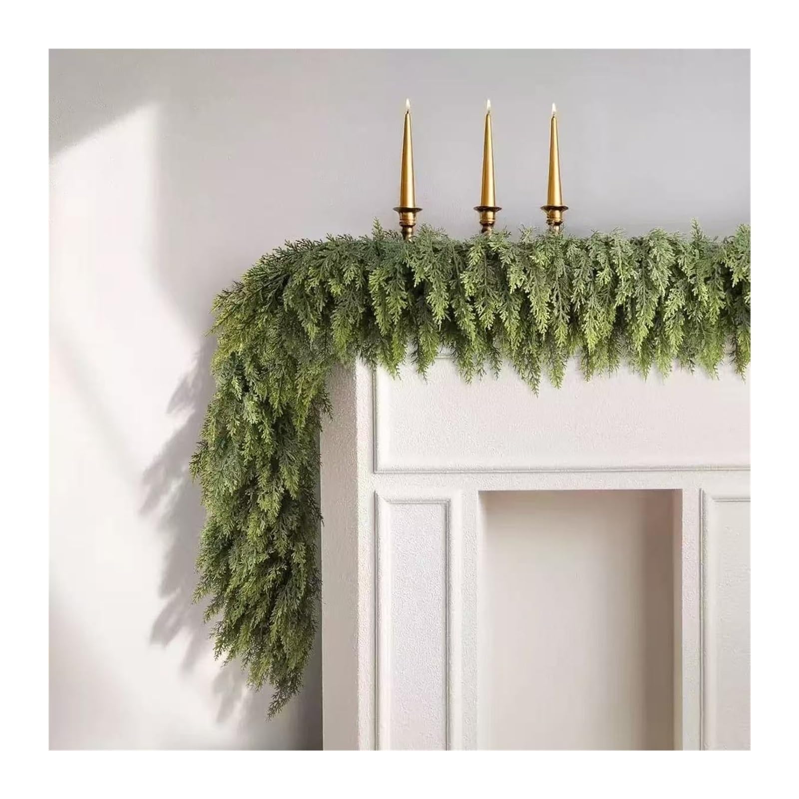 Guirnalda Artificial de Cedro y Pino for decoración navideña, 1,8 m de follaje Artificial for repisa, Pared, Escalera, decoración navideña Interior y Exterior.(180cm-6FT)