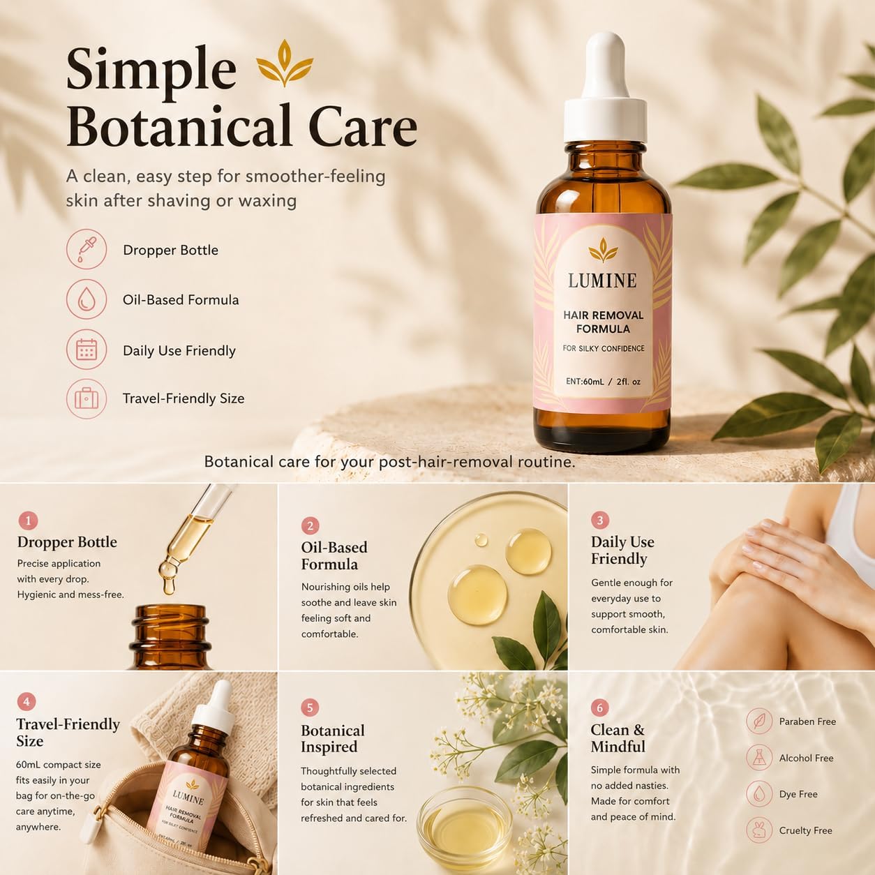 Lumine Organics Cyperus Rotundus Oil, 60ml (1 Bottle) | Natural Body Hair Inhibitor, Moisturizes & Soothes, Reduces Unwanted Hair Growth, For All Skin Types