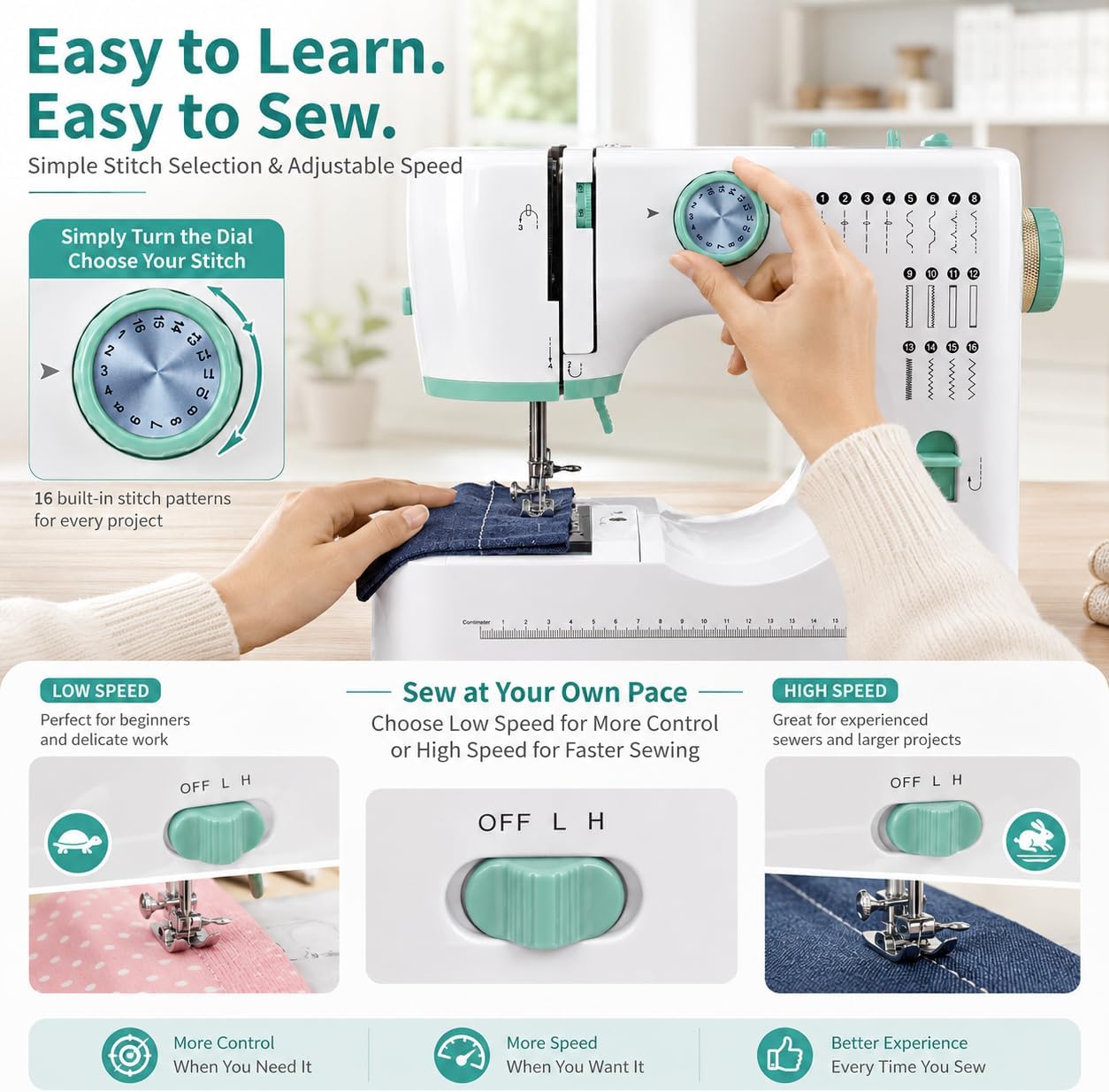 Household Sewing Machine, 16 Thread Threads, Double Needle Double-Needle Double-needed, Electric Pedal, Support Edge Locking Function, For DIY Fans Beginner and Skilled Users