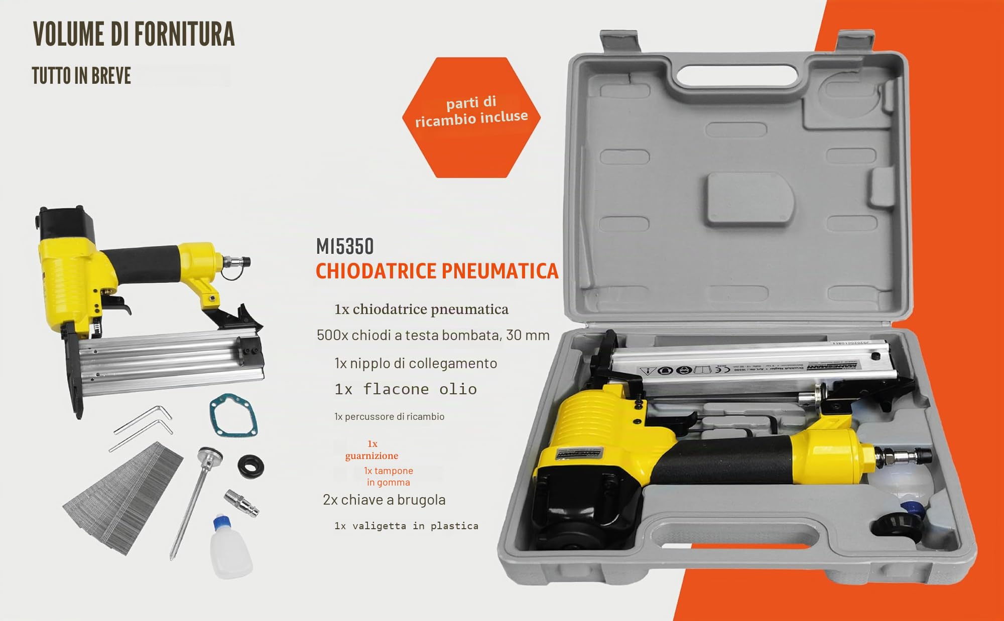 Mannesmann M15350 Inchiodatrice ad aria compressa con raccordo per compressori, Pressione di lavoro 4-8 bar