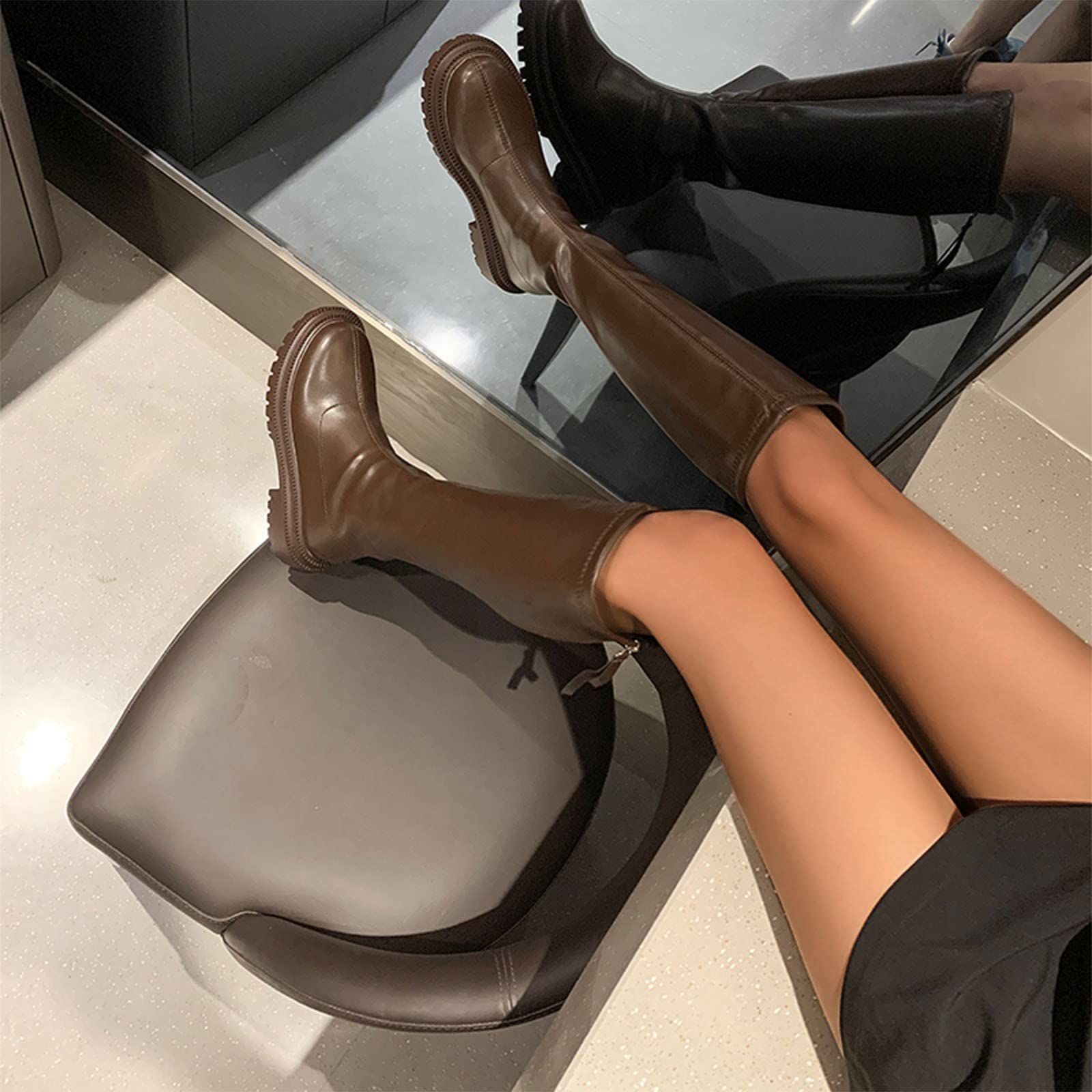 Stivali da equitazione da donna, in pelle, sopra il ginocchio, per autunno, inverno, da donna, al ginocchio, da cowboy, da lavoro