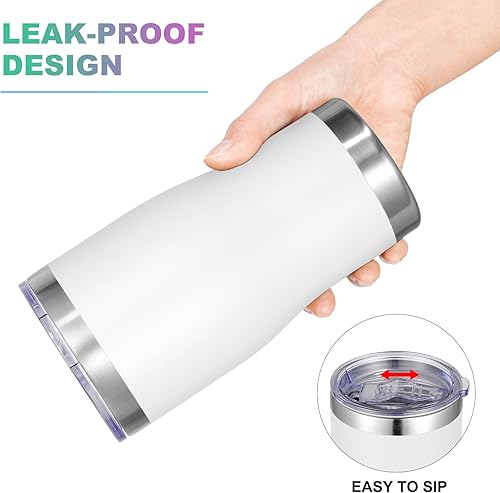 Miniatura 5 de VEGOND Vaso de acero inoxidable de 20 onzas con tapa y pajita, aislado al vacío, taza de café de viaje de doble pared (color blanco, paquete de 6)