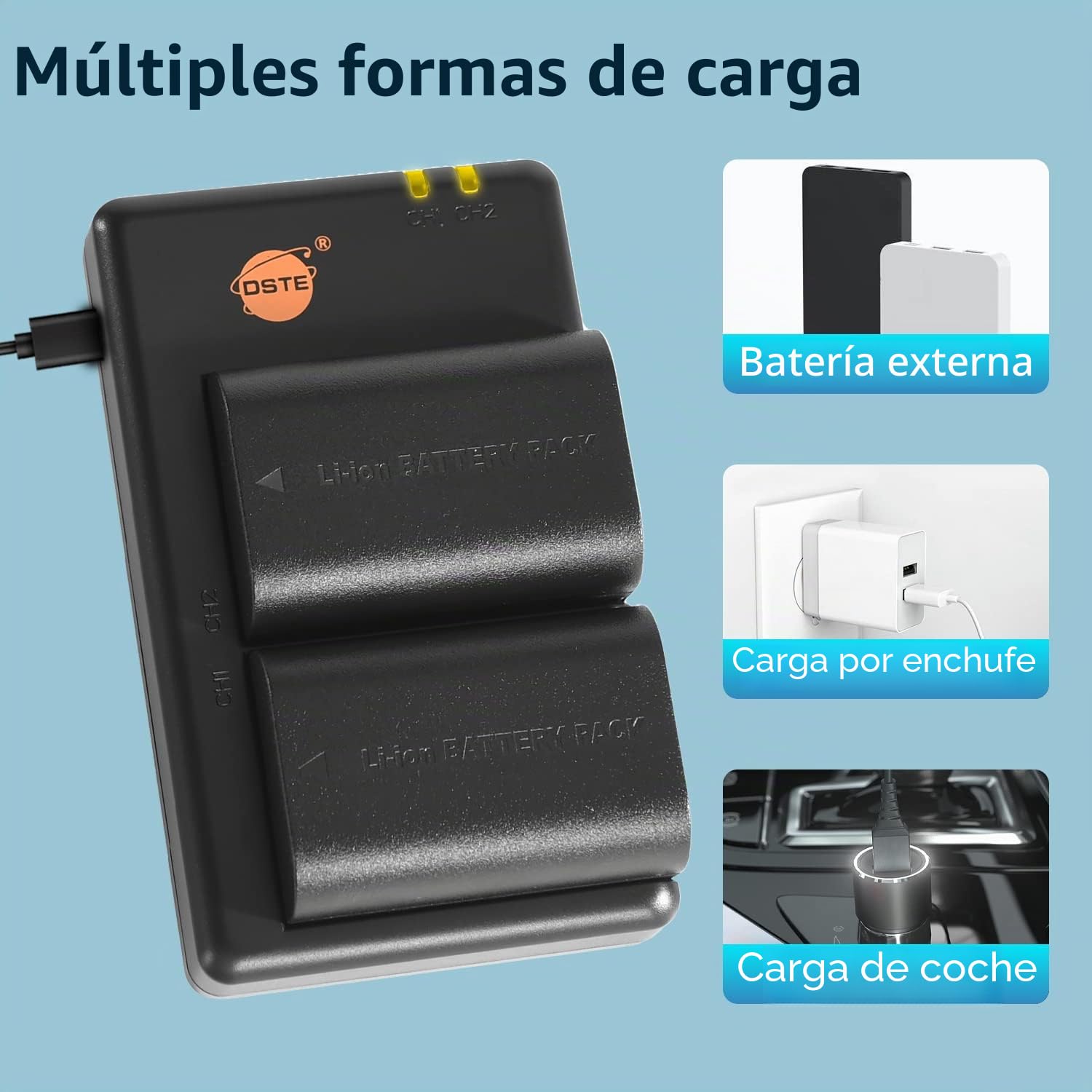DSTE 2PCS LP-E6 LP-E6N (2600mAh/7.4V) Batería Cargador Compatible para Canon EOS R, EOS 5D Mark II, EOS 5D Mark III, EOS 6D, EOS 7D, EOS 60D, EOS 60Da, EOS 70D, EOS 90D, XC10, XC15