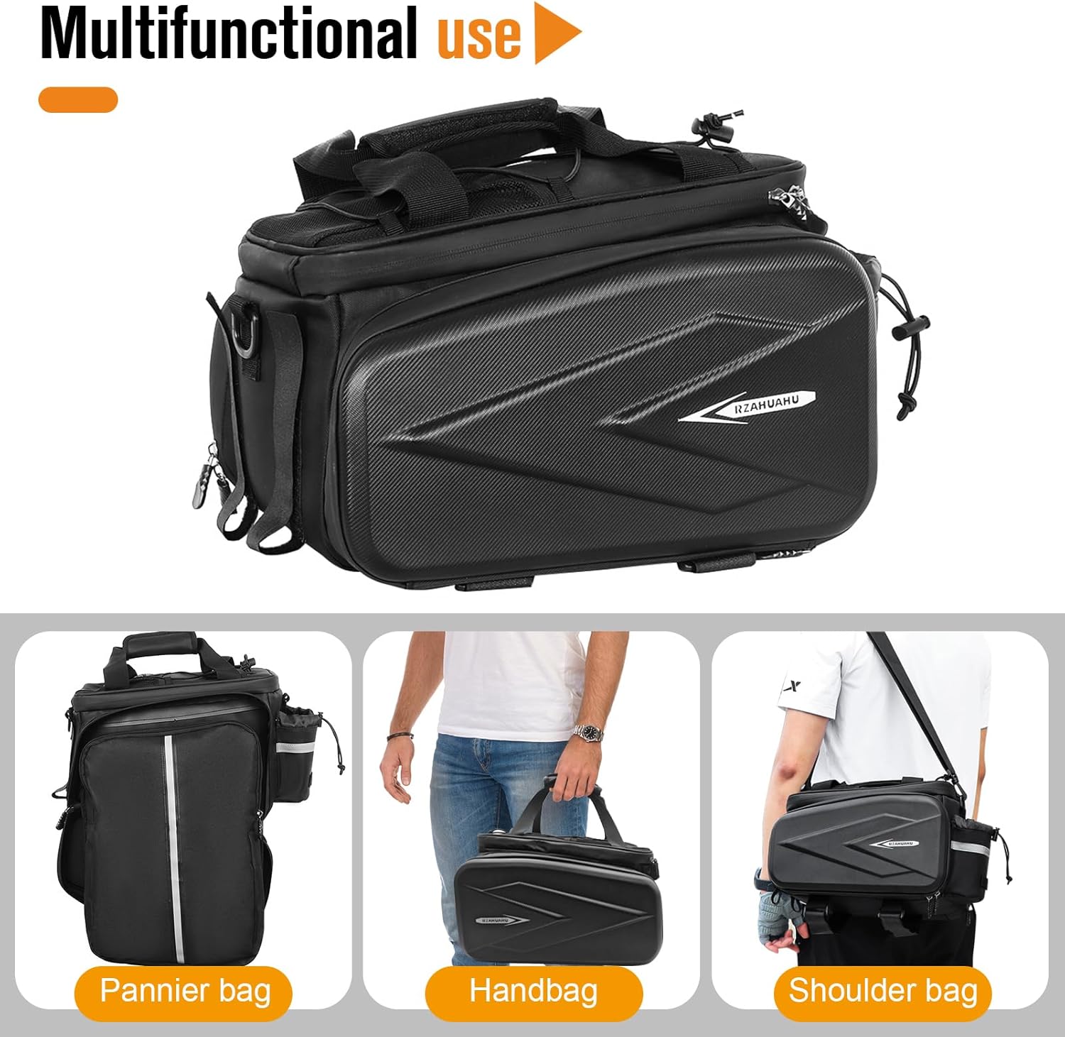 Bike Rack Bag, 20L EVA Hard Shell Bike Trunk Rear Rack Bag Bike Panniers Expandable 3 in 1 Waterproof Tin foil Insulation Bike Bag With Rain Cover for Commute Shopping Cycling Trip