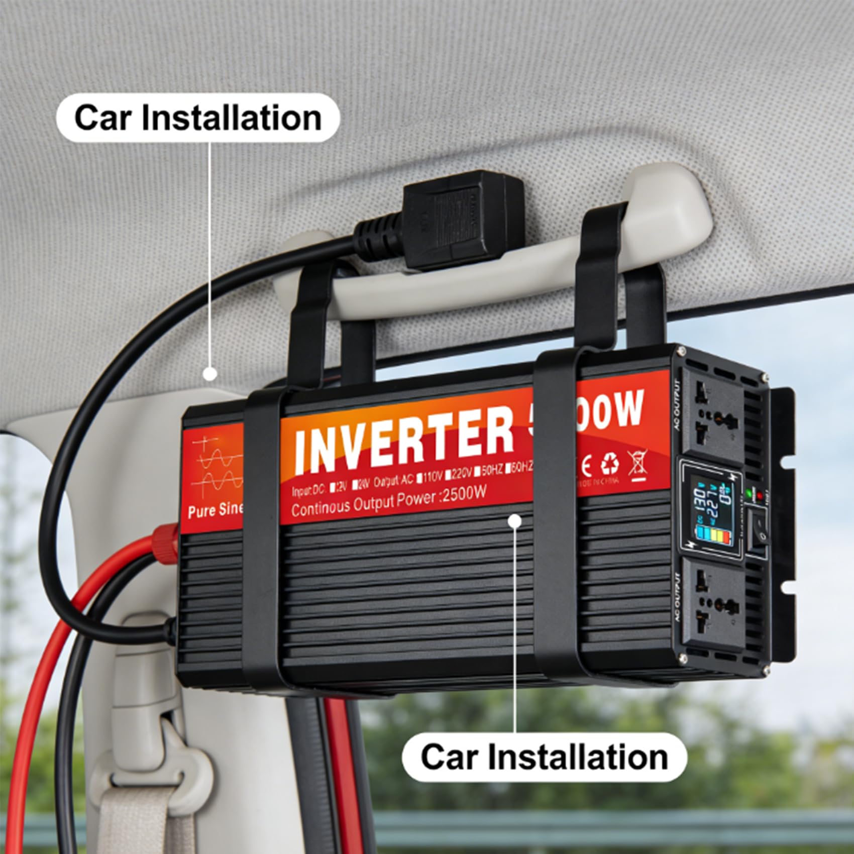 72v to 220v,72V DO 220V, Przenośny Inwerter Czystej Fali Sinusoidalnej 5000W z Podwójnym Gniazdkiem i Wyświetlaczem LCD 12V-72V DC na 120V/220V AC, Samochodowy Przetwornik Napięcia