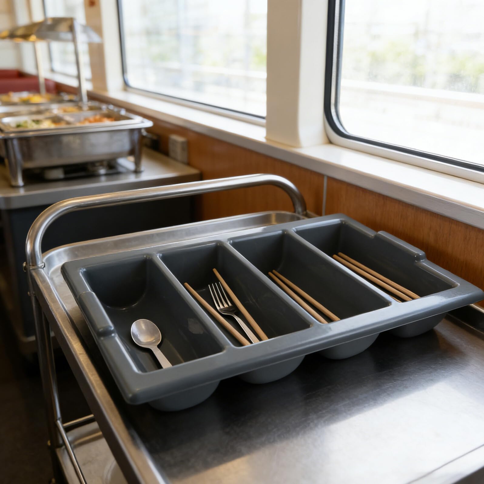 DOITOOL Portaposate in Plastica 4 Scomparti, Organizzatore Utensili da Cucina Salvaspazio per Cassetti, Vassoio Porta Posate Compatto per Buffet e Ristoranti