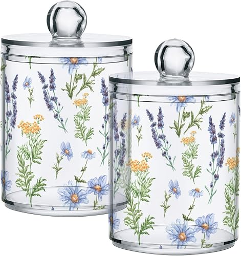 xigua Paquete de 2 bonitos dispensadores de soporte para bolas de algodón, hisopos de algodón, juego de tarros de boticario de plástico para baño,