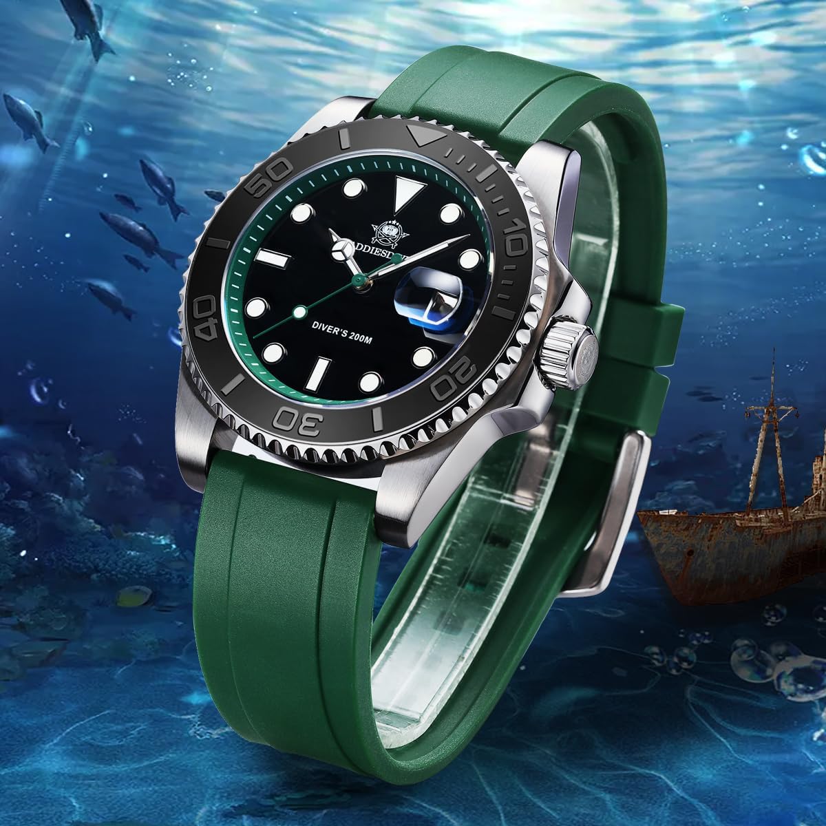 ADDIESDIVE Mens Dive Watch 41MM Analog Quartz 200M Waterproof Watches for Men with Rotatable Bezel BGM9 Luminous and Rubber Band AD2040