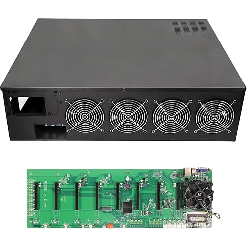 GPNE Mining Rig Frame Case with Motherboard, CPU, 4G RAM, 4X 120mm Fans, Support 8pcs Adjustable Speed Fans & GPU Crypto Miner Machine System for Currency ETH/ETC/ZEC (PSU & GPU is not Included)