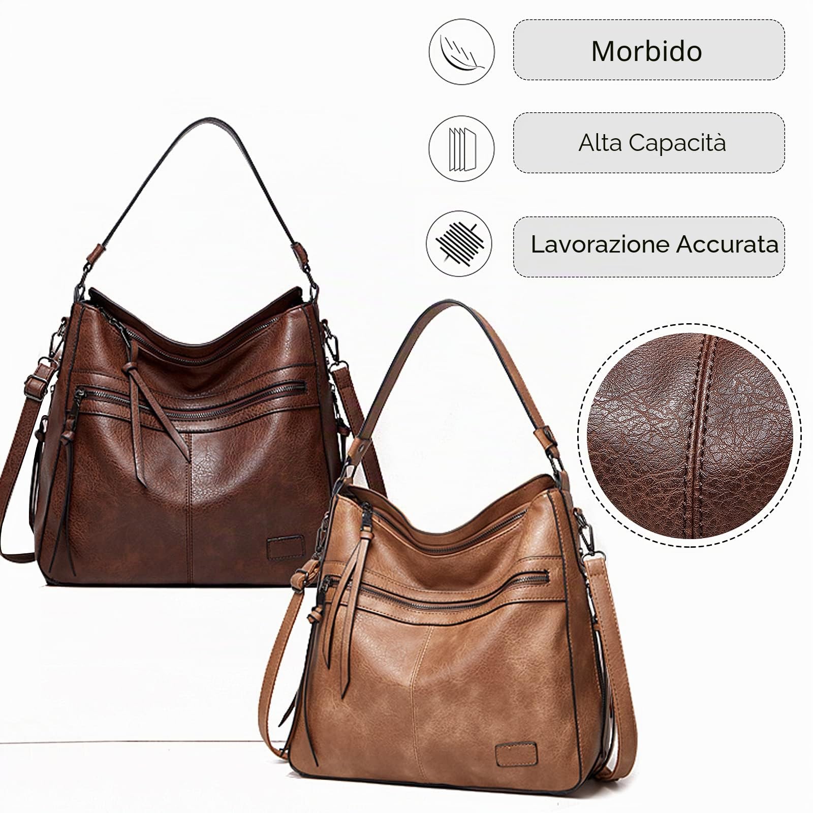 FANDARE Retrò Borse Indossate Borse Borsa A Tracolla Donna Tracolla Indossata Spalla Pelle PU Impermeabile per Computer 12.9 Pollici Shopping Festa Scuola Viaggio Crossbody, Kaki, L, Retro, cachi, L,