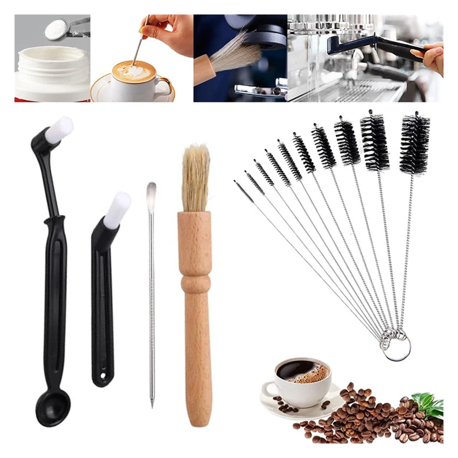 Kaffeemühle Reinigungsbürste Reinigungsset for Kaffeemaschinen | Kaffeemühlenbürste for Kaffeemaschinen-Brühgruppenkopf-Reinigungsbürste(14Pcs C)