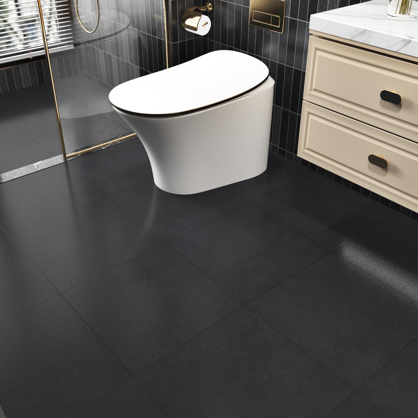 WESTICK 20 piastrelle nere per pavimenti, autoadesive, autoadesive, per cucina, camera da letto, lavanderia, 30,5 x 30,5 cm, colore: nero