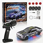 1h43 Mini RC Voiture dérivante, 4WD15KM/h Portable RC Voiture de drift (Gray) LED lumières & Commutateur de vitesse. Drift sur les ordinateurs de bureau, bureaux & Planchers. Construit Tough, prêt à courir!
