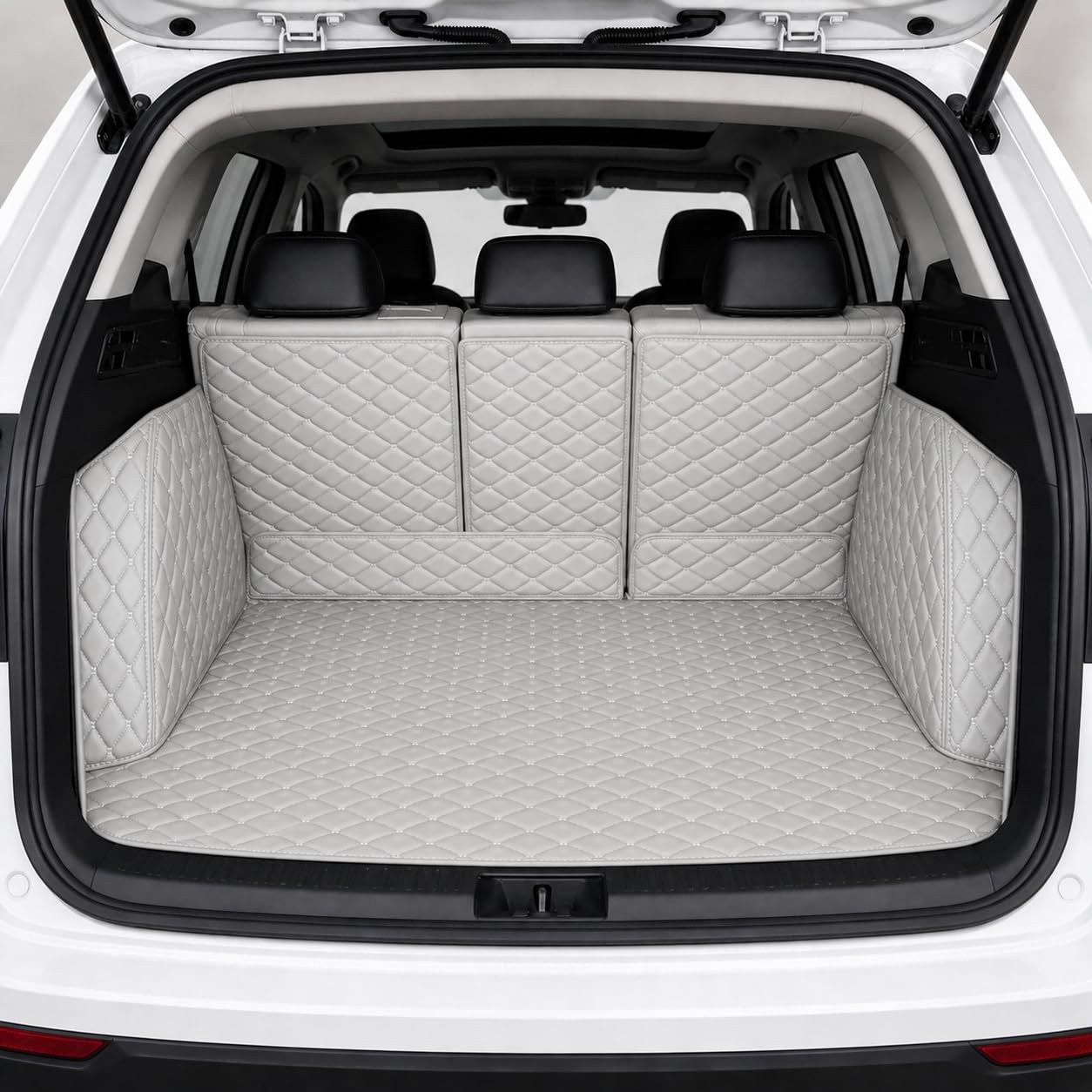 WBNLCRTD Leather Car Boot Liner for BYD Tang（7seats）, Waterproof Anti-Slip Trunk Mat Protector Full Coverage,Beige
