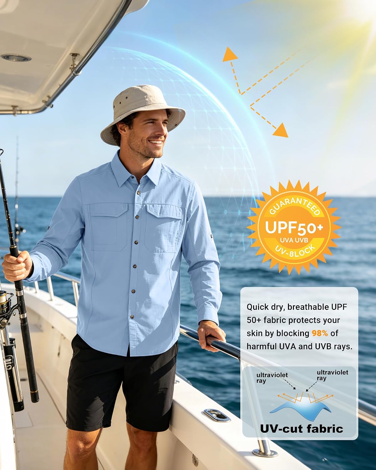 Outdoor Ventures Men's UPF 50+ UV Sun Protection SPF Hiking Shirt Long Sleeve Lightweight Quick Dry for Safari Travel Fishing image 4